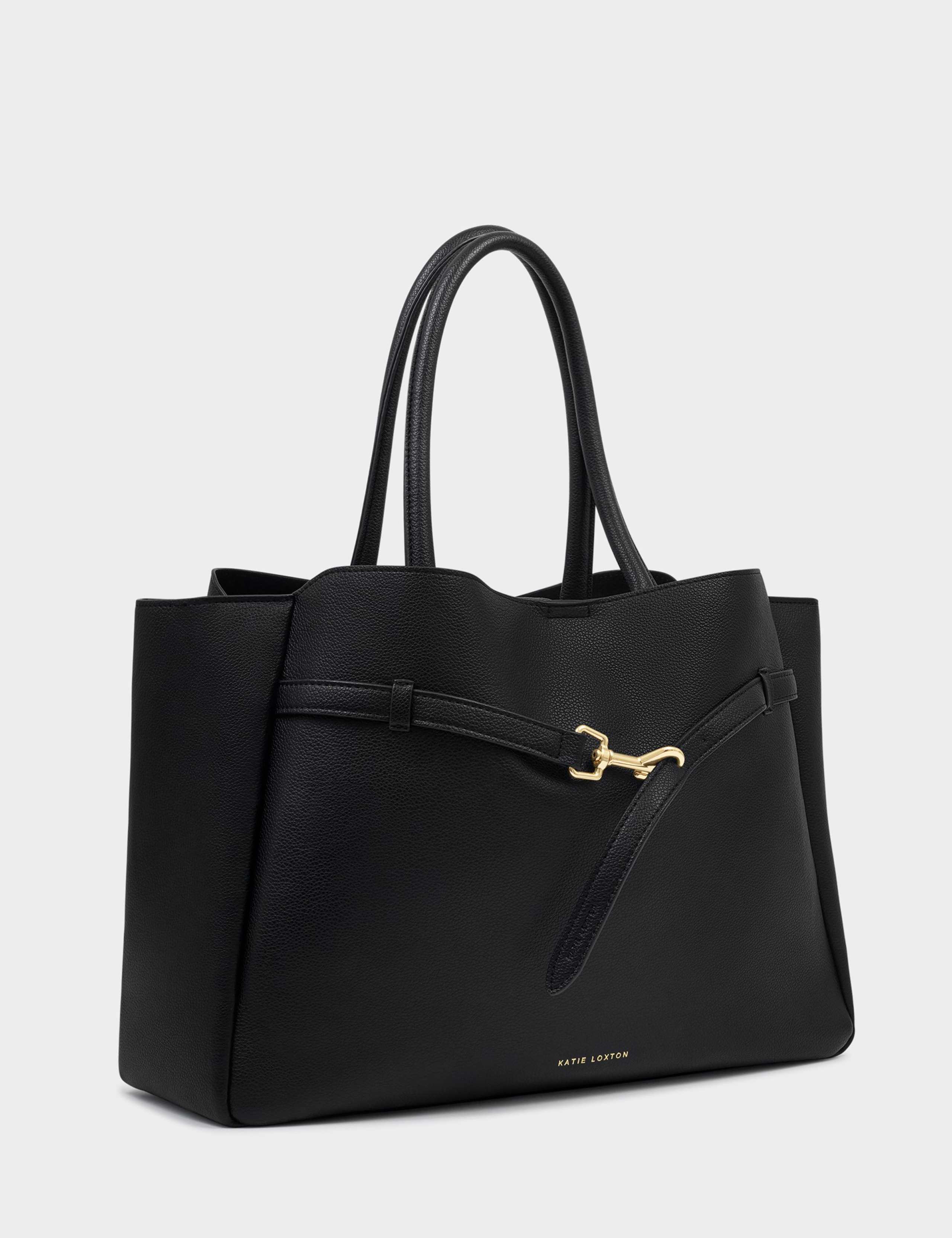 Faux Leather 3 Part Construction Tote Bag 2 of 8