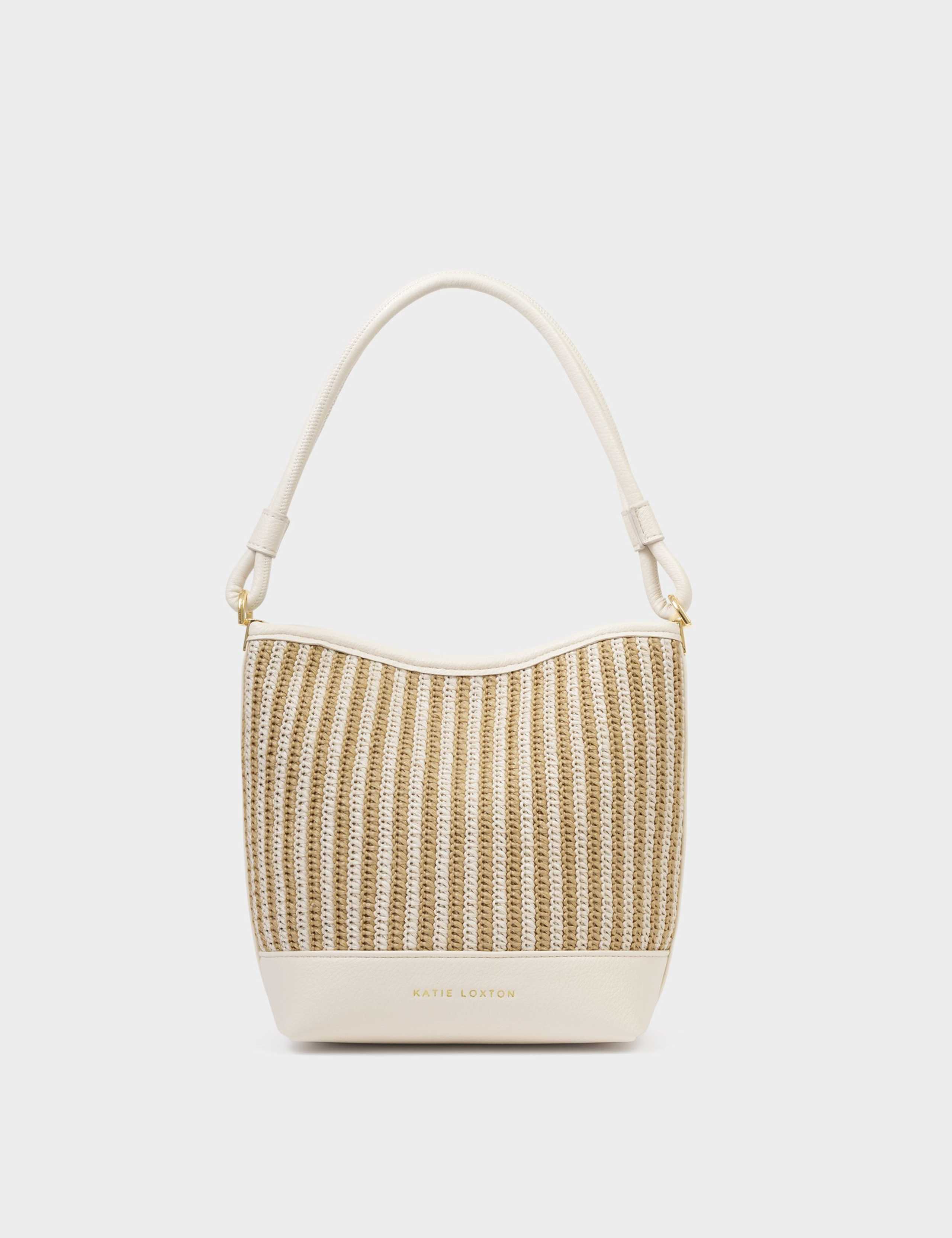 Raffia Striped Top Handle Bucket Bag 2 of 6