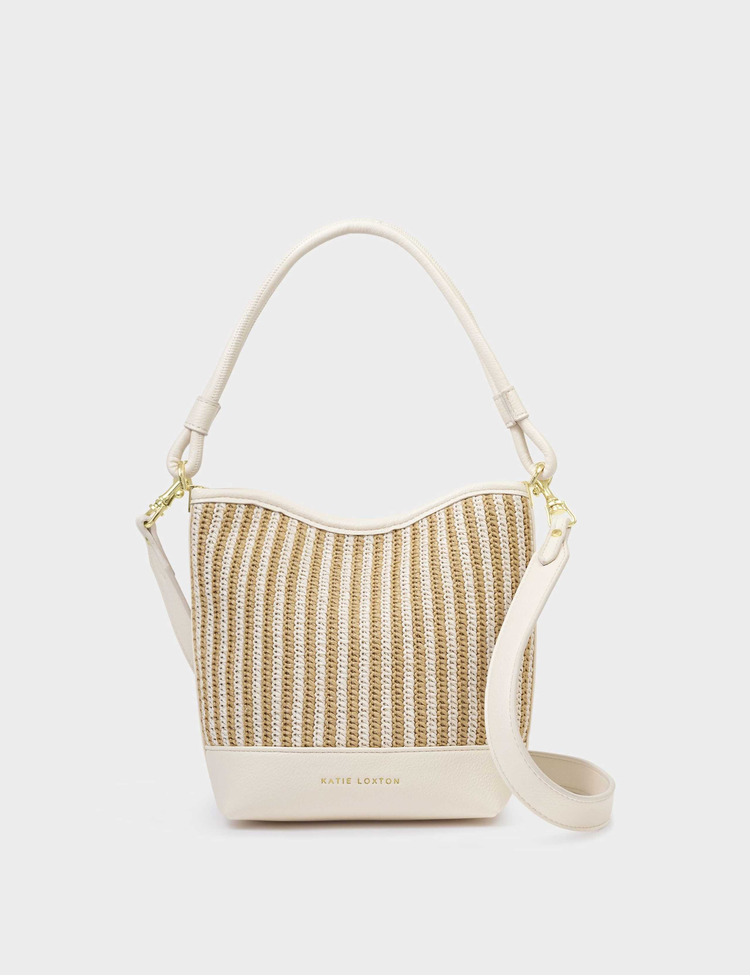 Raffia Striped Top Handle Bucket Bag 3 of 6