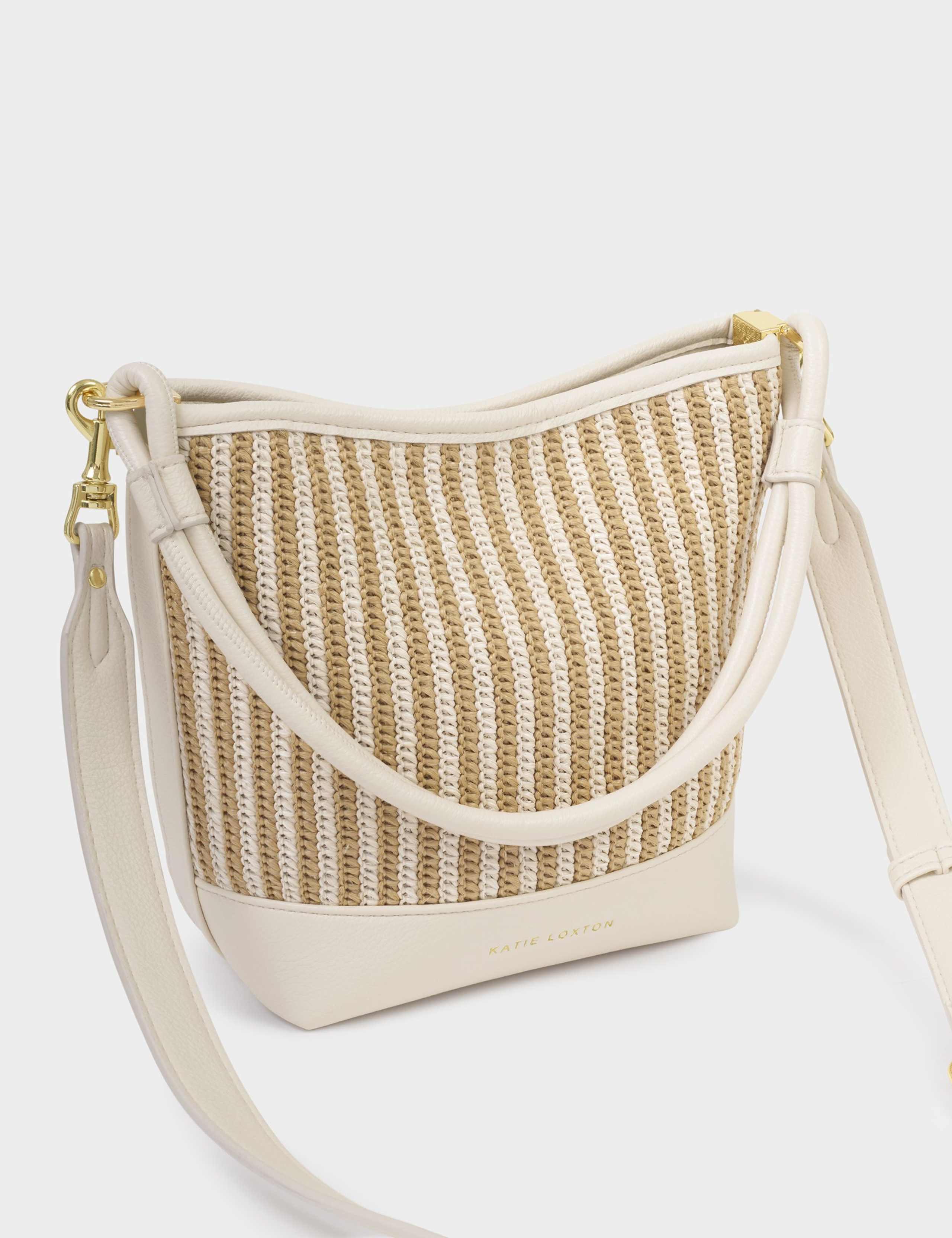 Raffia Striped Top Handle Bucket Bag 4 of 6
