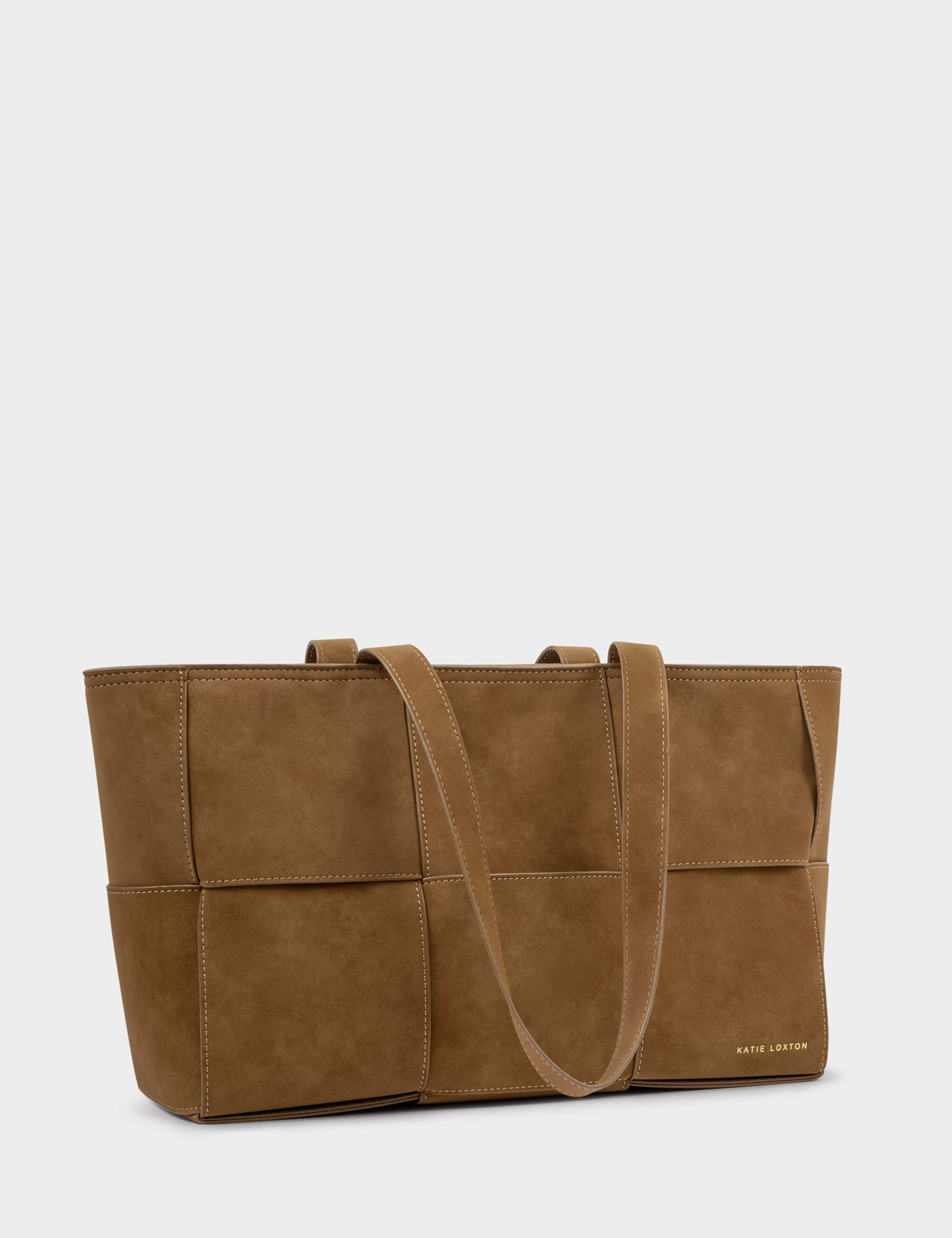 Faux Suede Woven Panel Tote Bag 2 of 6