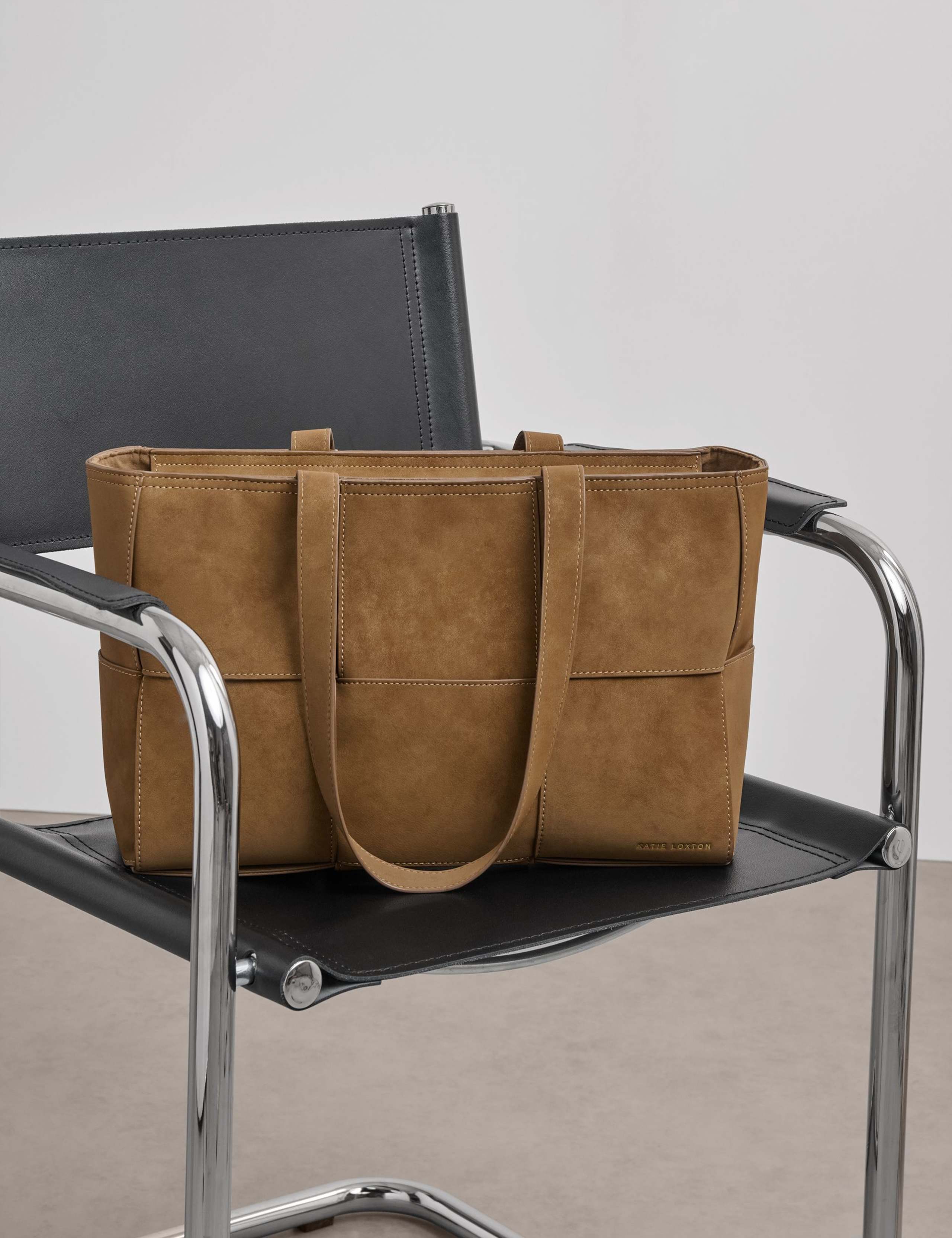 Faux Suede Woven Panel Tote Bag 3 of 6