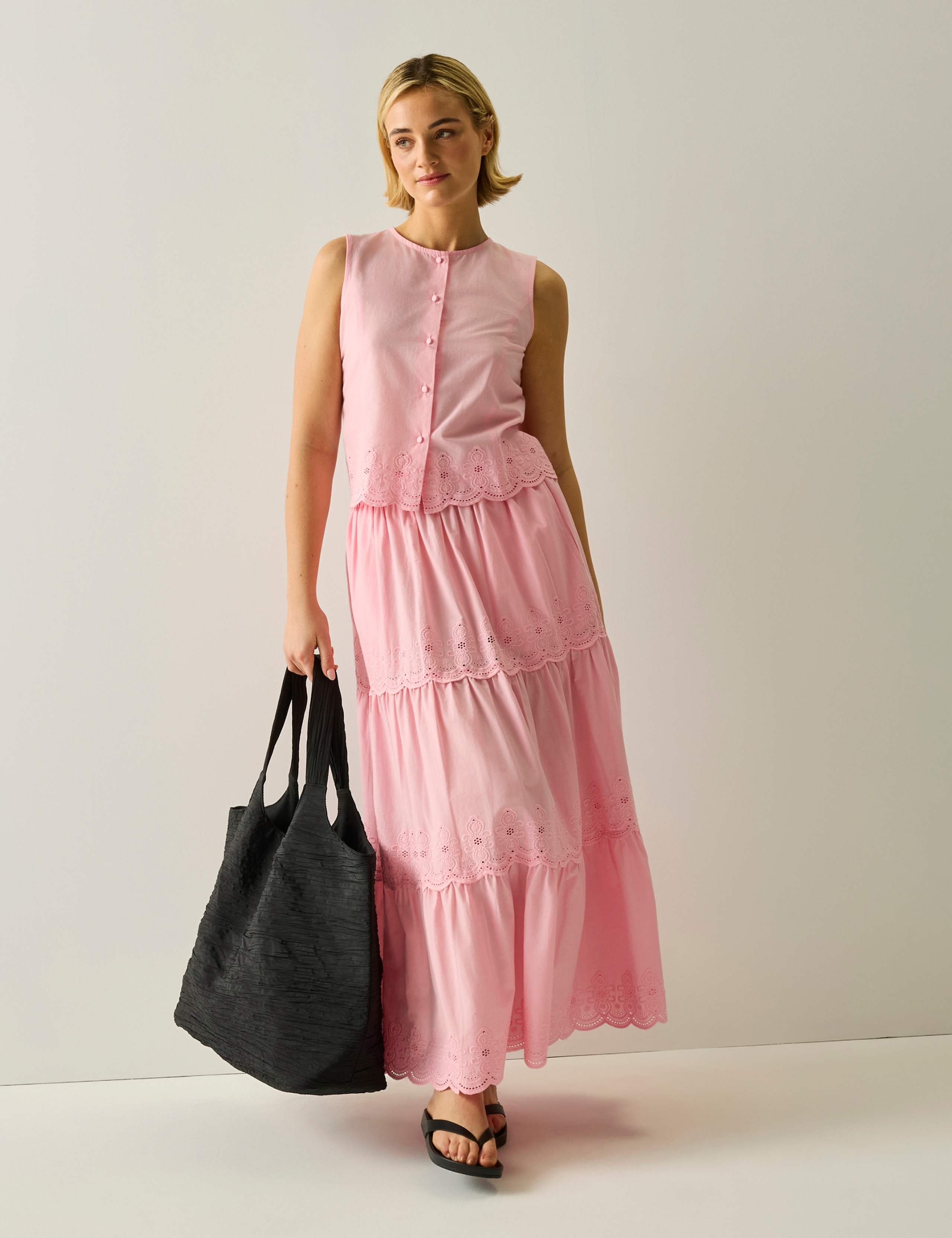 Deiana Pure Cotton Broderie Midi Tiered Skirt 3 of 6