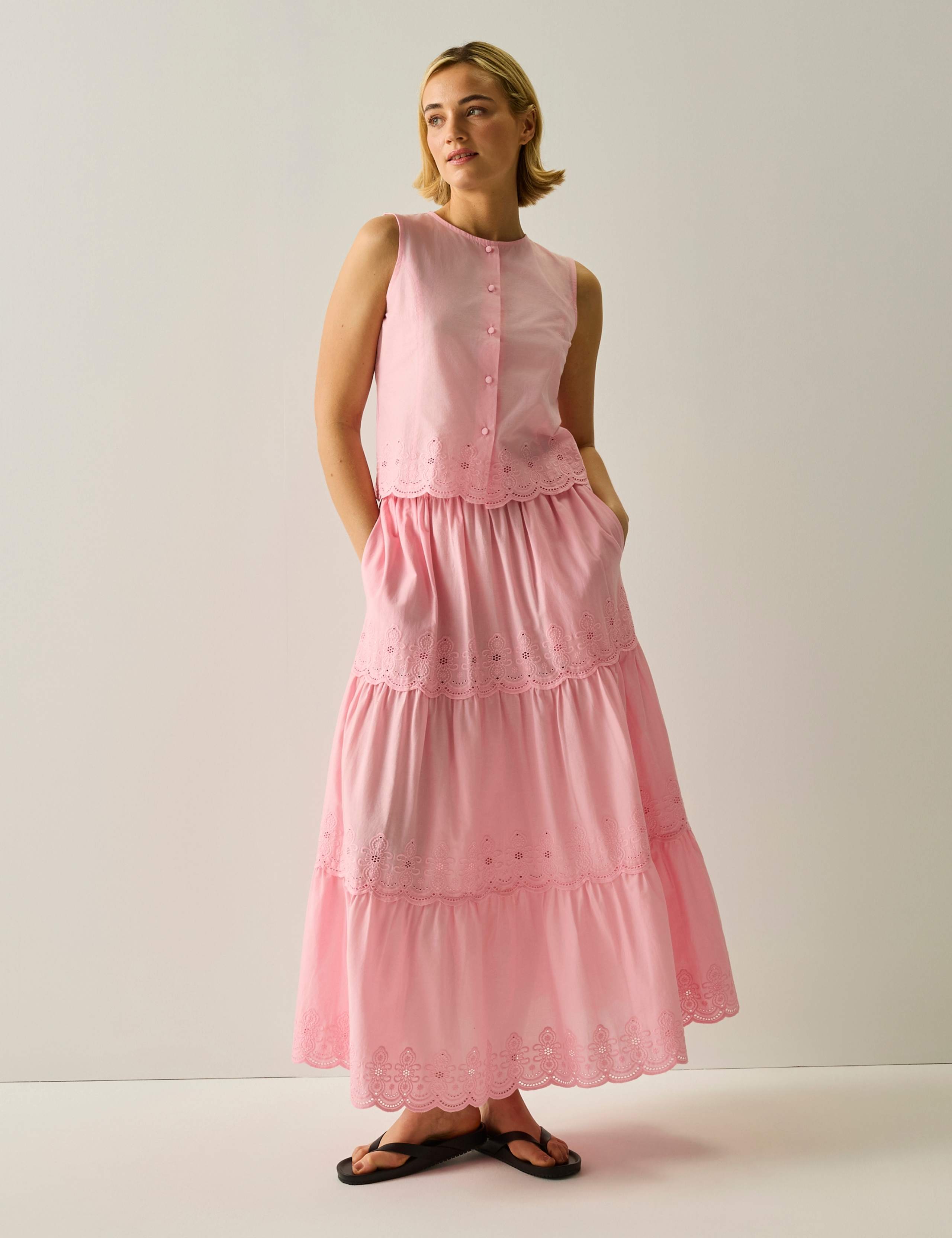 Deiana Pure Cotton Broderie Midi Tiered Skirt 4 of 6