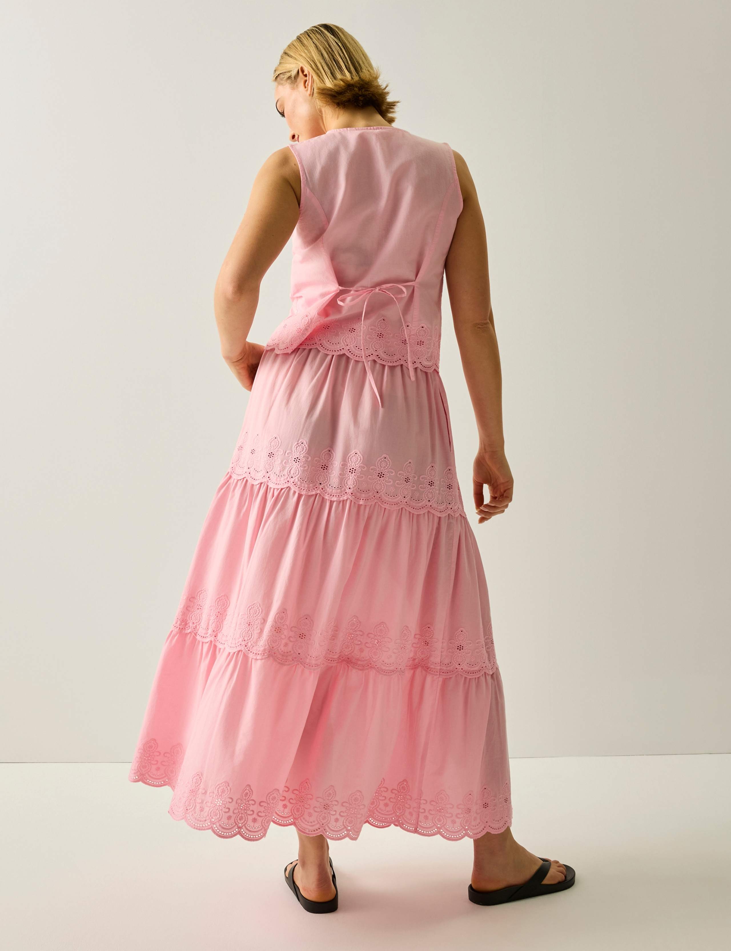 Deiana Pure Cotton Broderie Midi Tiered Skirt 5 of 6