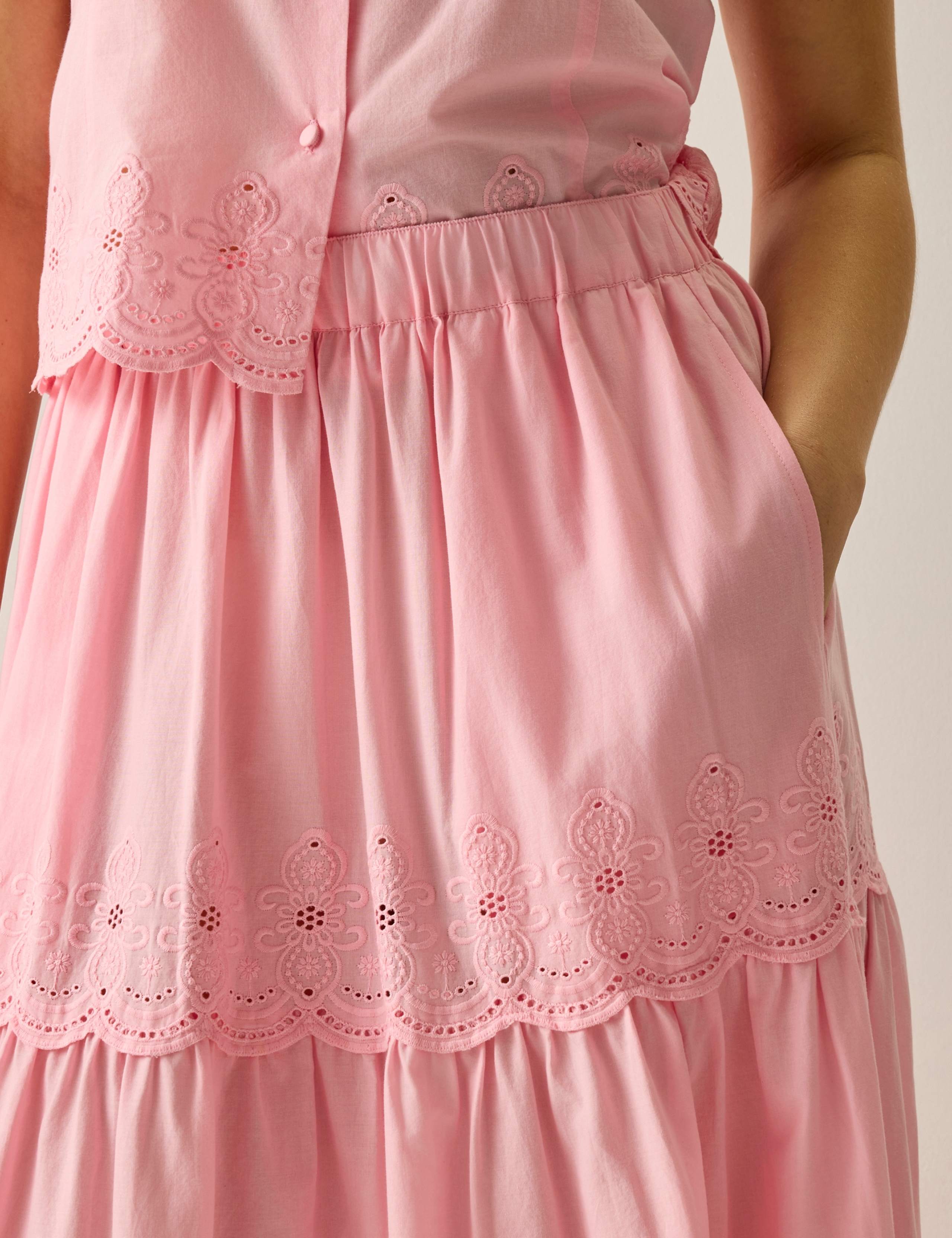 Deiana Pure Cotton Broderie Midi Tiered Skirt 6 of 6