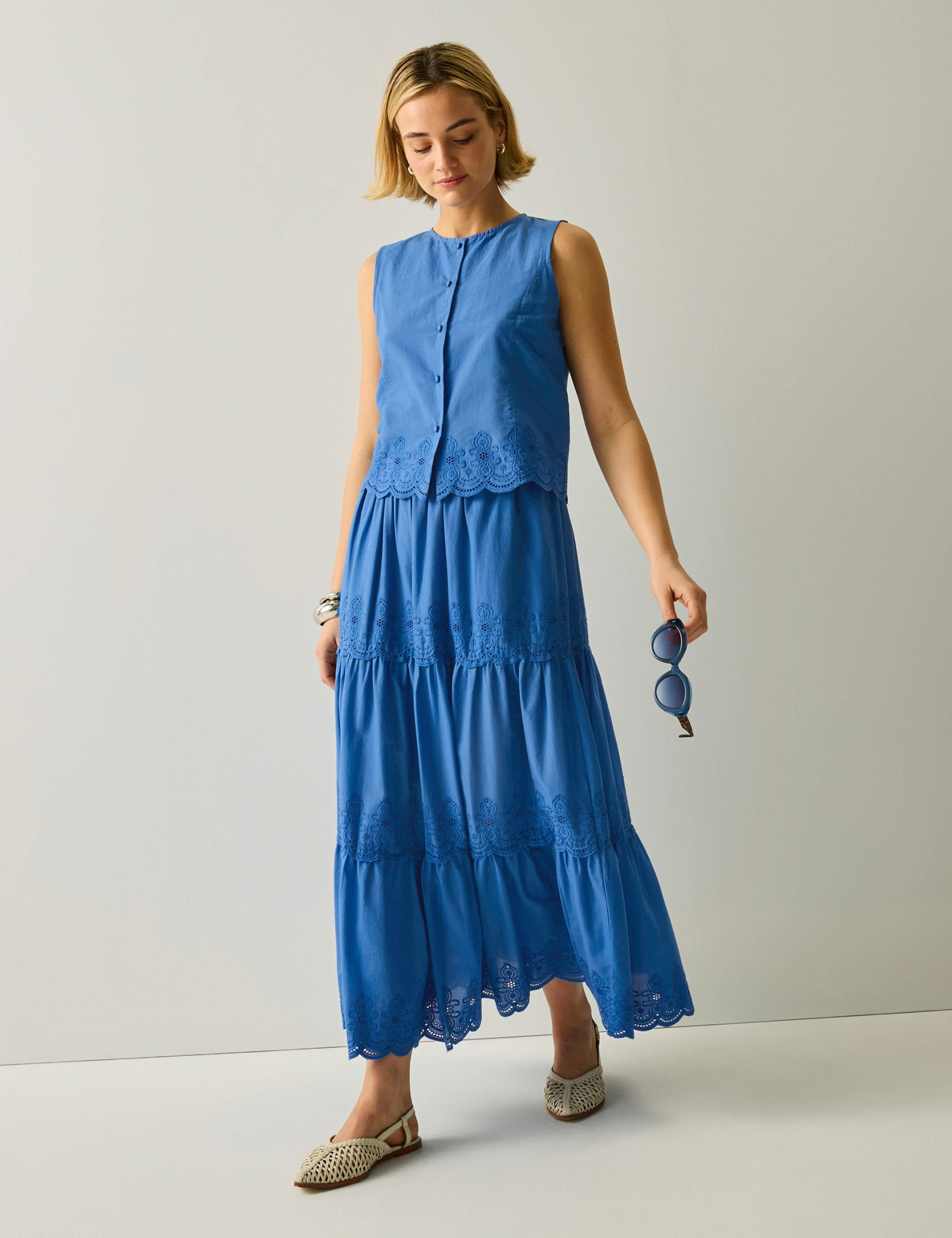 Deiana Pure Cotton Broderie Midi Tiered Skirt 3 of 5