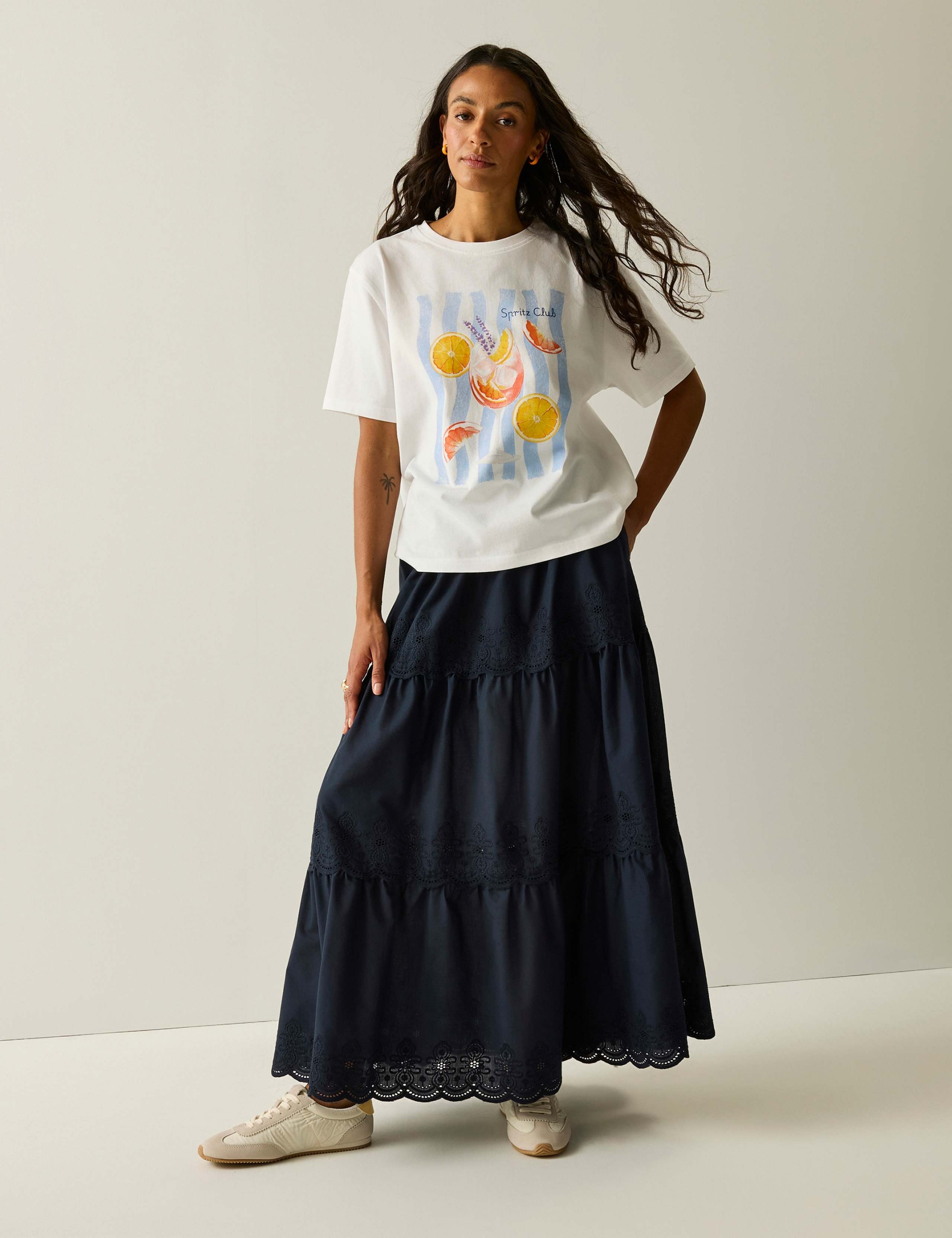 Deiana Pure Cotton Broderie Midi Tiered Skirt 3 of 6