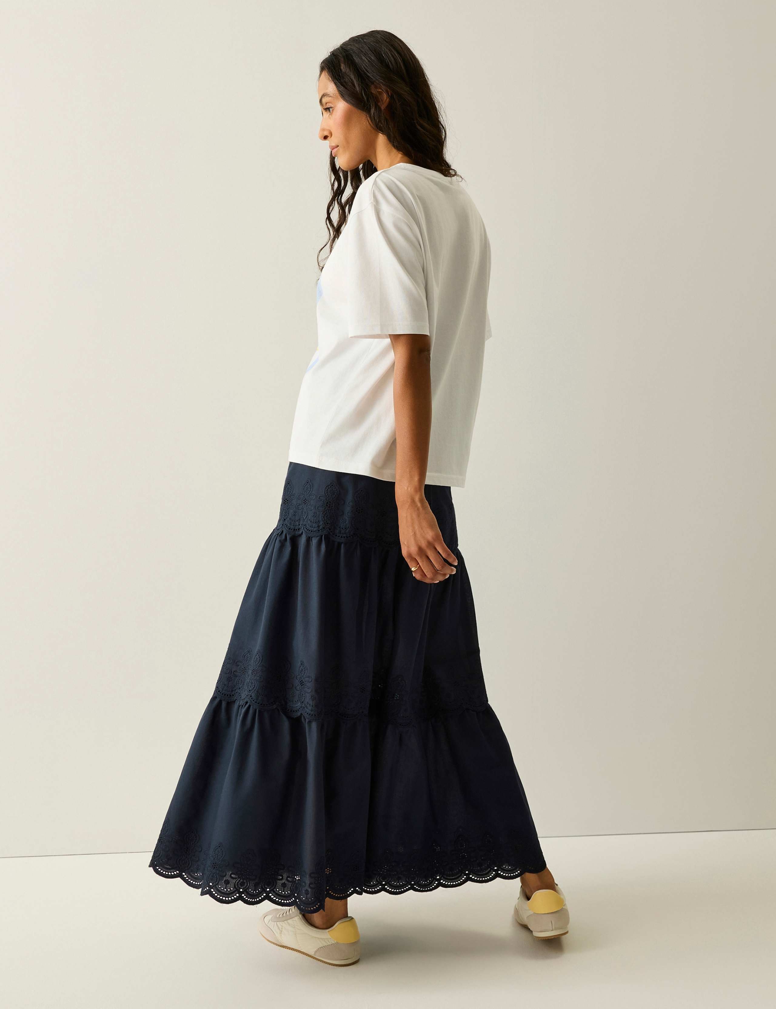 Deiana Pure Cotton Broderie Midi Tiered Skirt 5 of 6