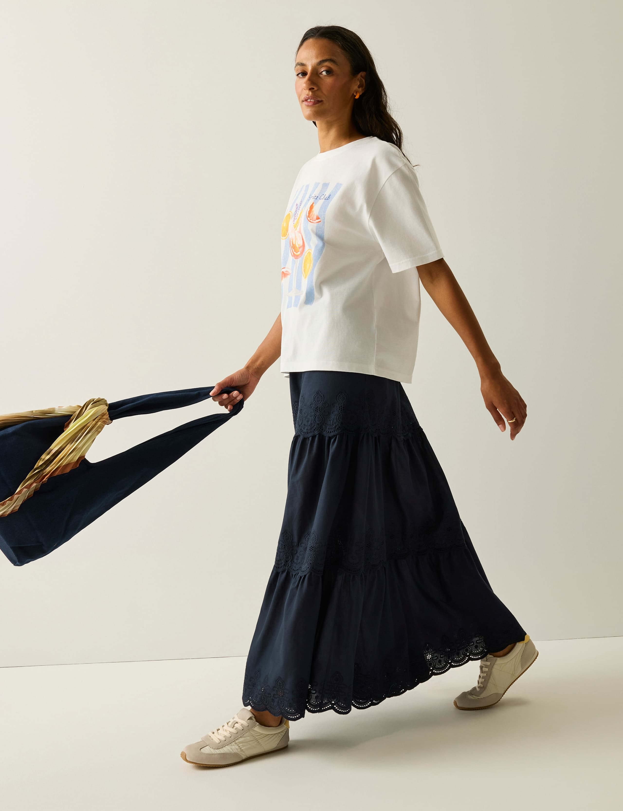 Deiana Pure Cotton Broderie Midi Tiered Skirt 6 of 6