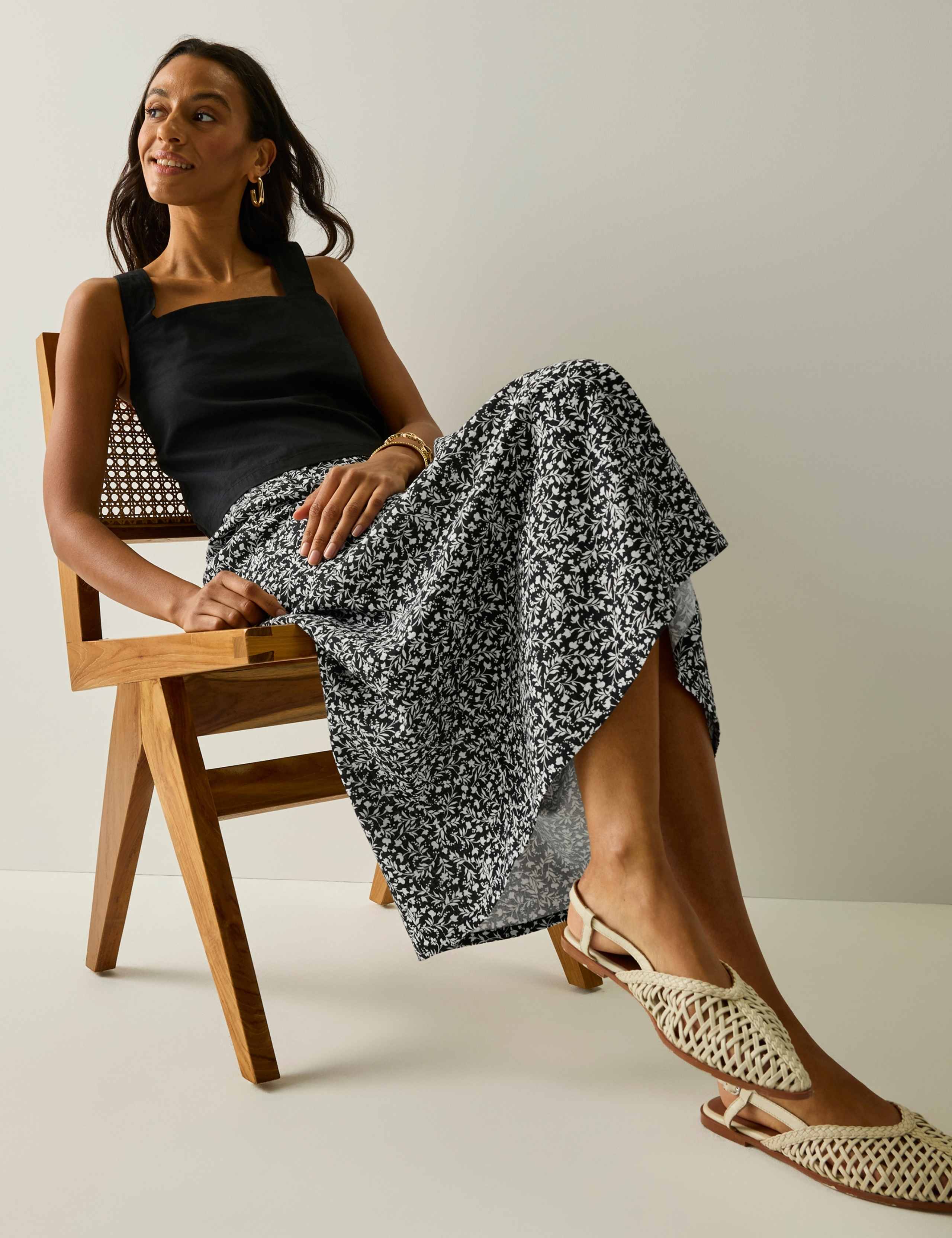 Flamenca Floral Midi A-Line Skirt with Linen 3 of 5