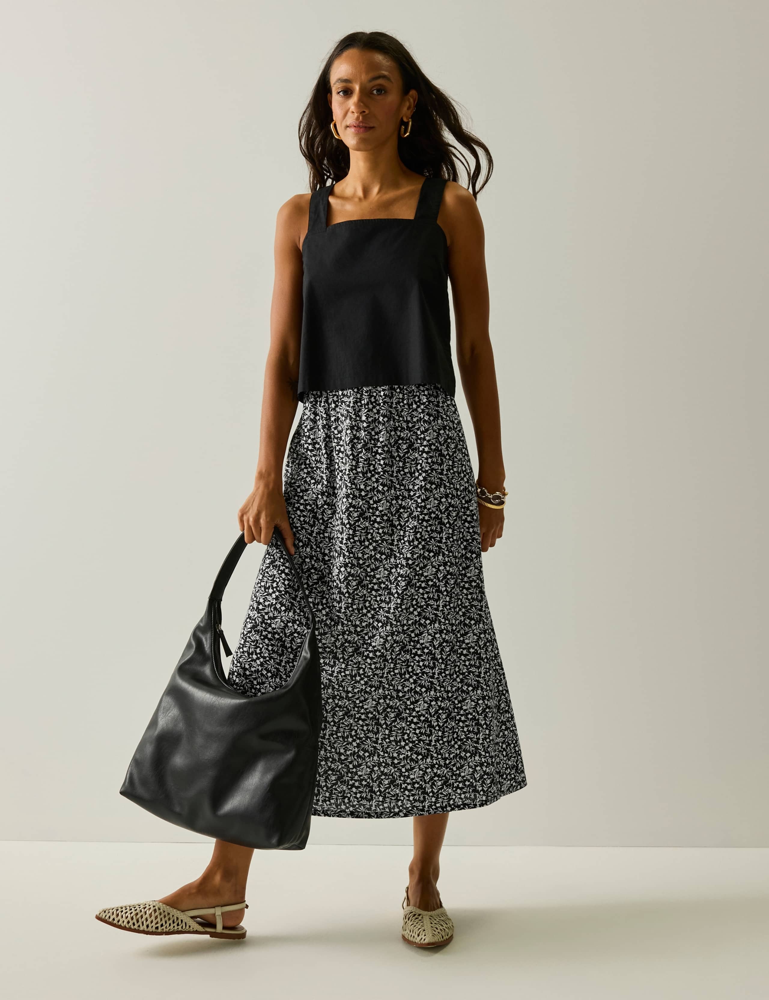 Flamenca Floral Midi A-Line Skirt with Linen 4 of 5