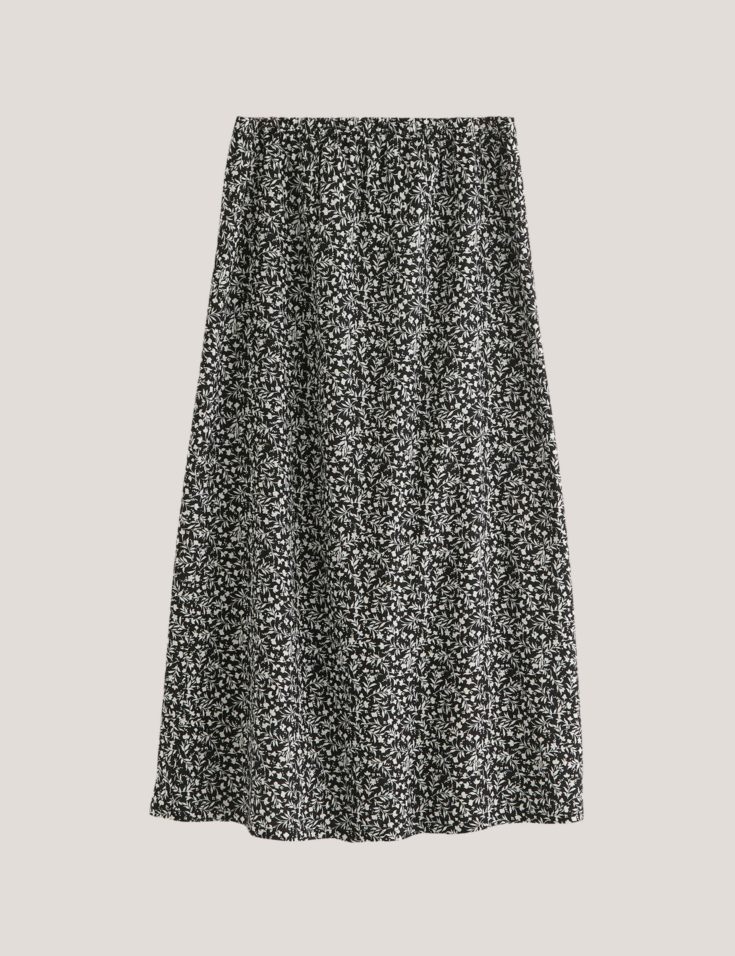 Flamenca Floral Midi A-Line Skirt with Linen 2 of 5