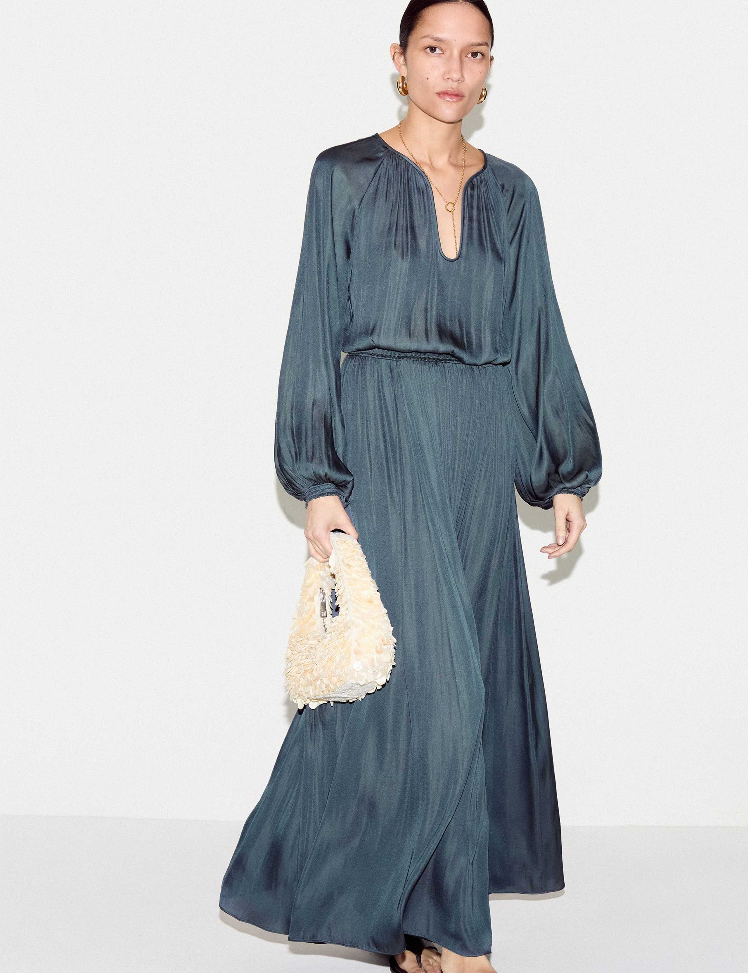 Satin U-Neck Midaxi Relaxed Waisted Dress 4 of 6