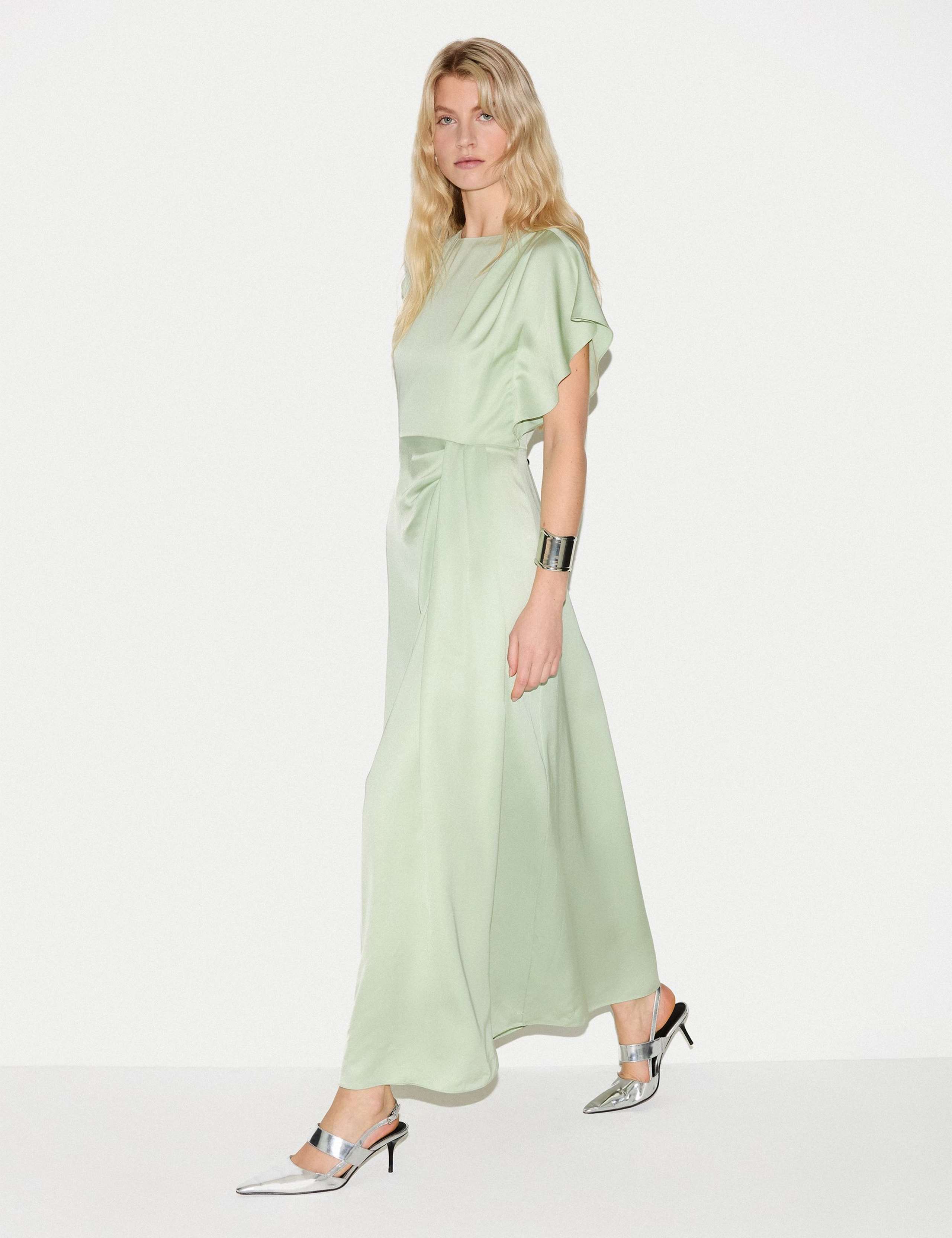 Satin Cap Sleeve Midaxi Waisted Dress 3 of 7
