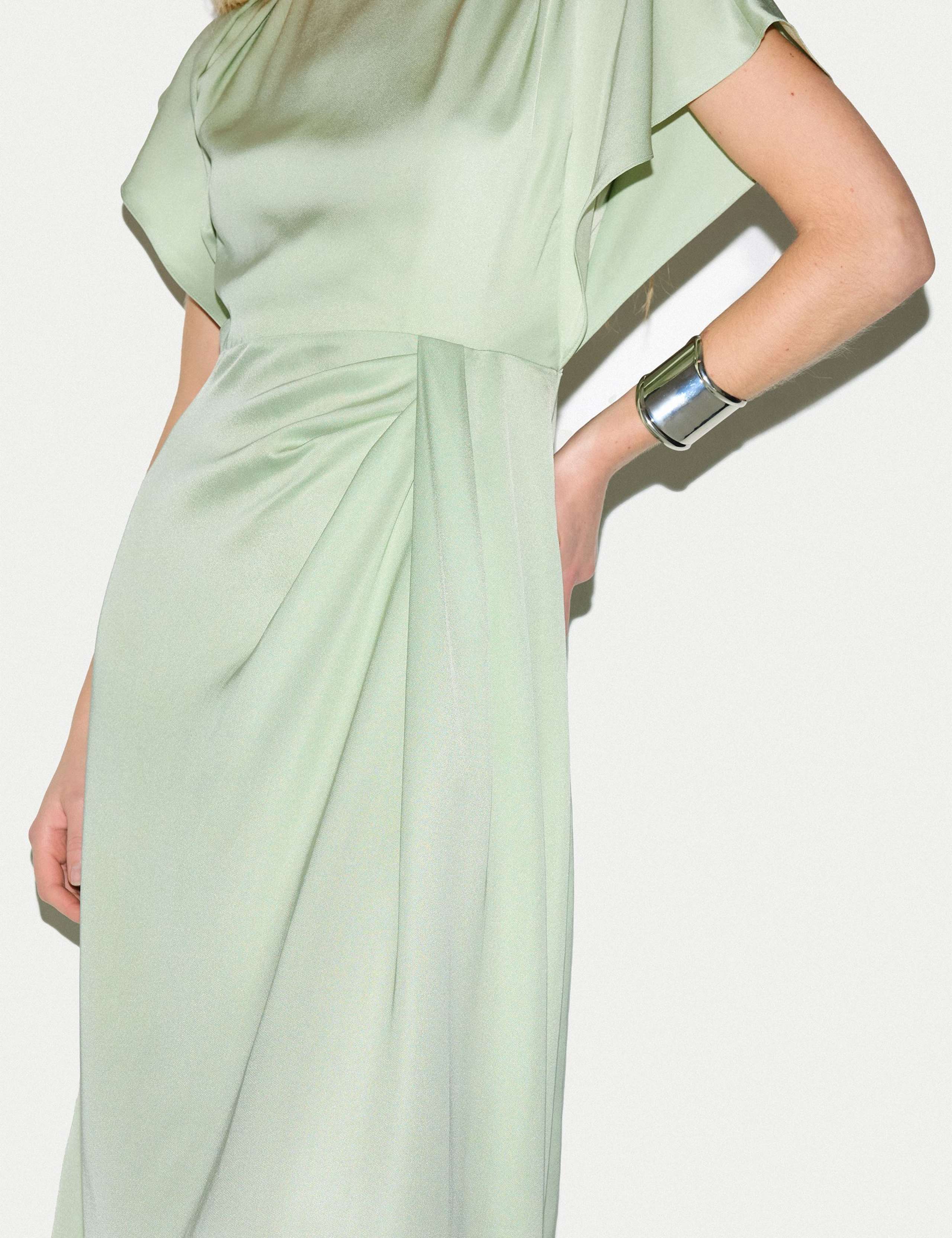 Satin Cap Sleeve Midaxi Waisted Dress 7 of 7