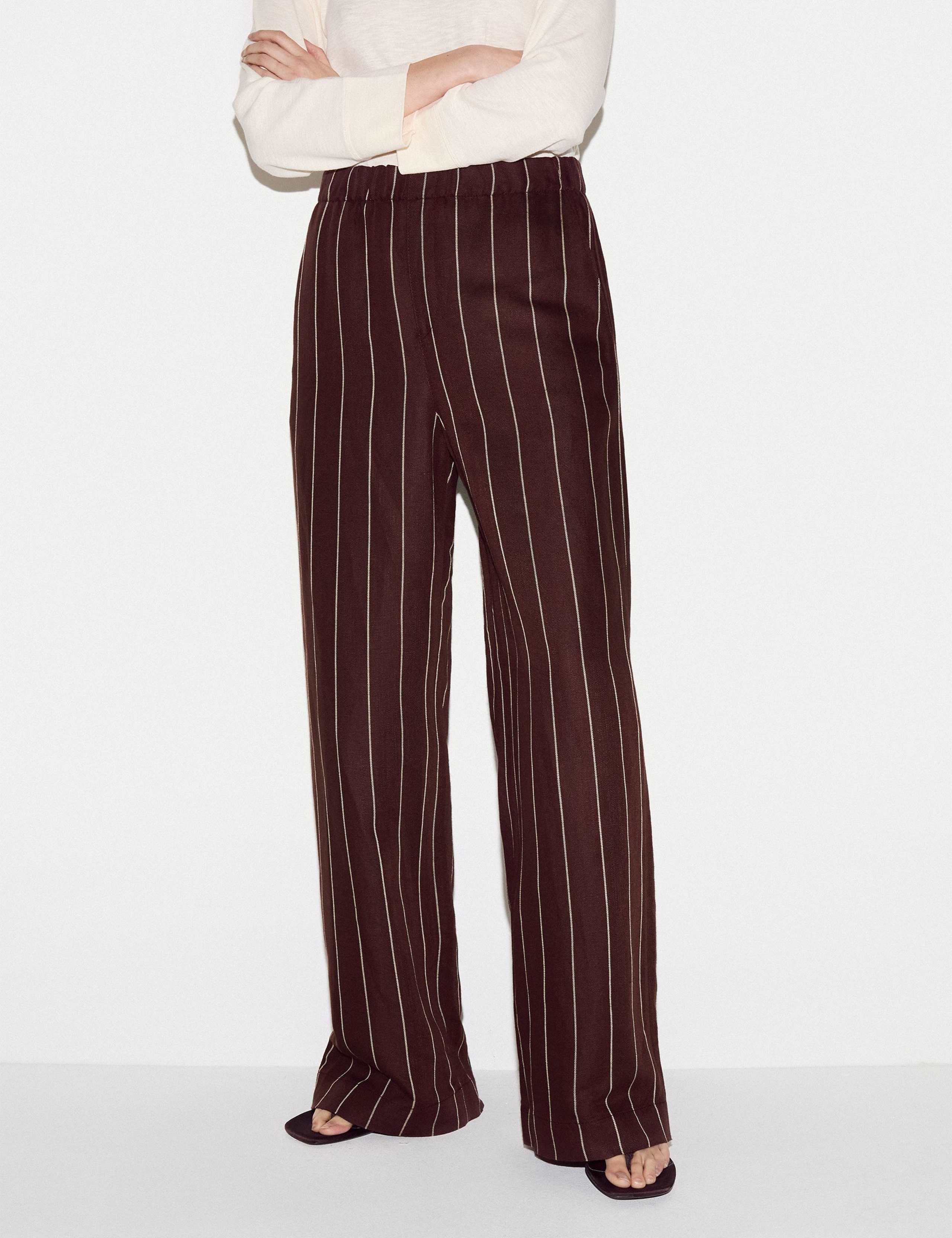 Linen Blend Striped Wide Leg Trousers 3 of 5