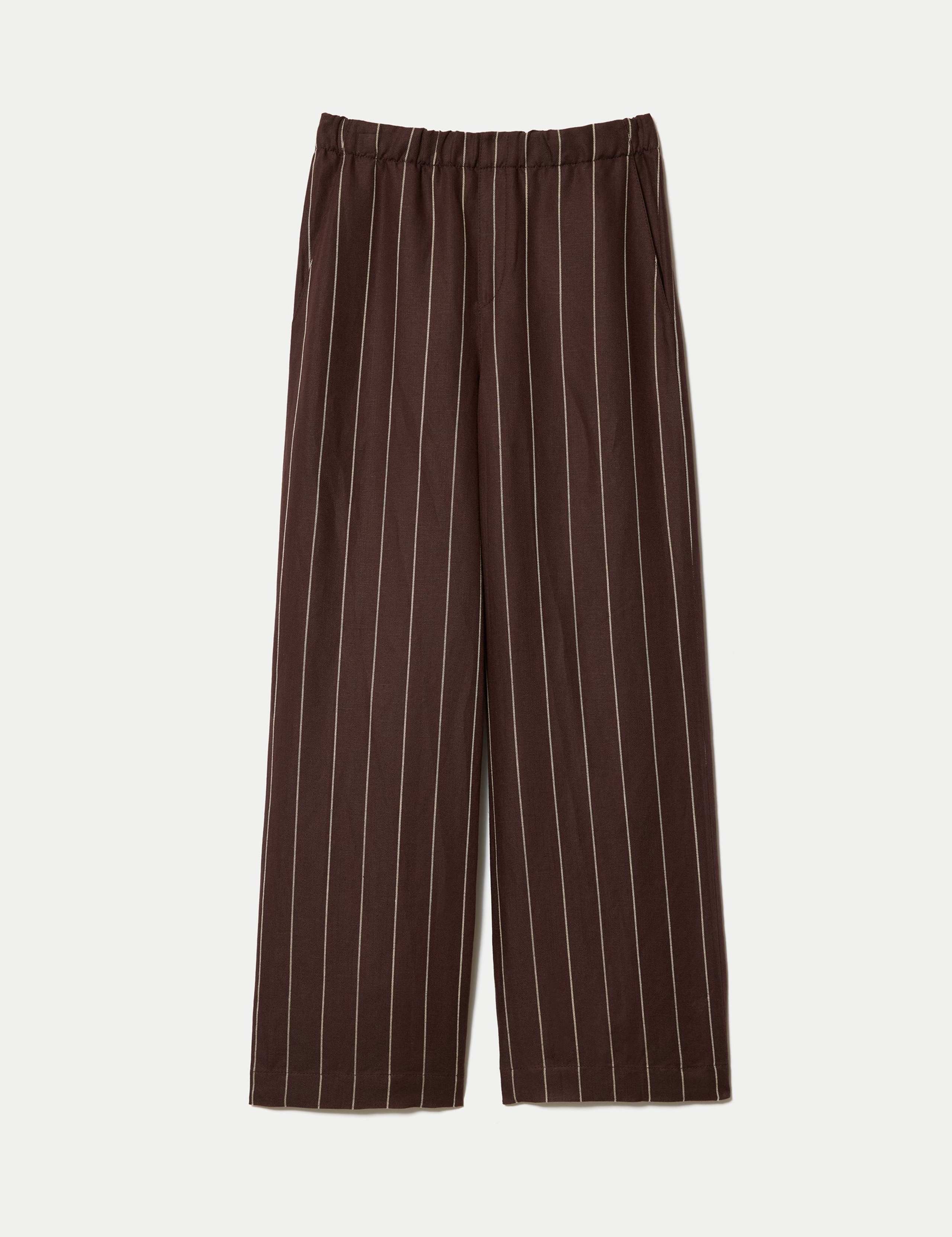 Linen Blend Striped Wide Leg Trousers 2 of 5