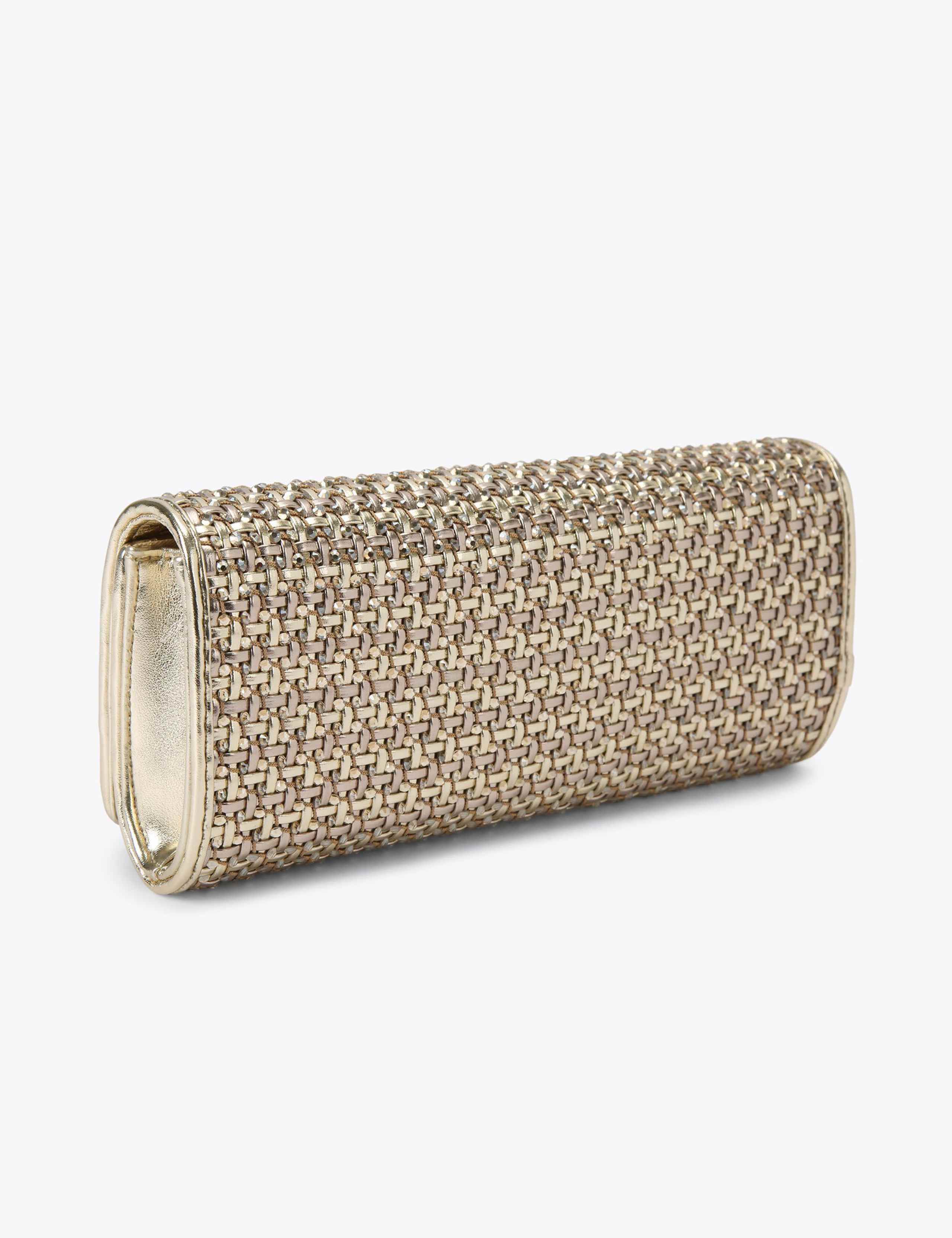 Faux Leather Woven Metallic Clutch Bag 2 of 4