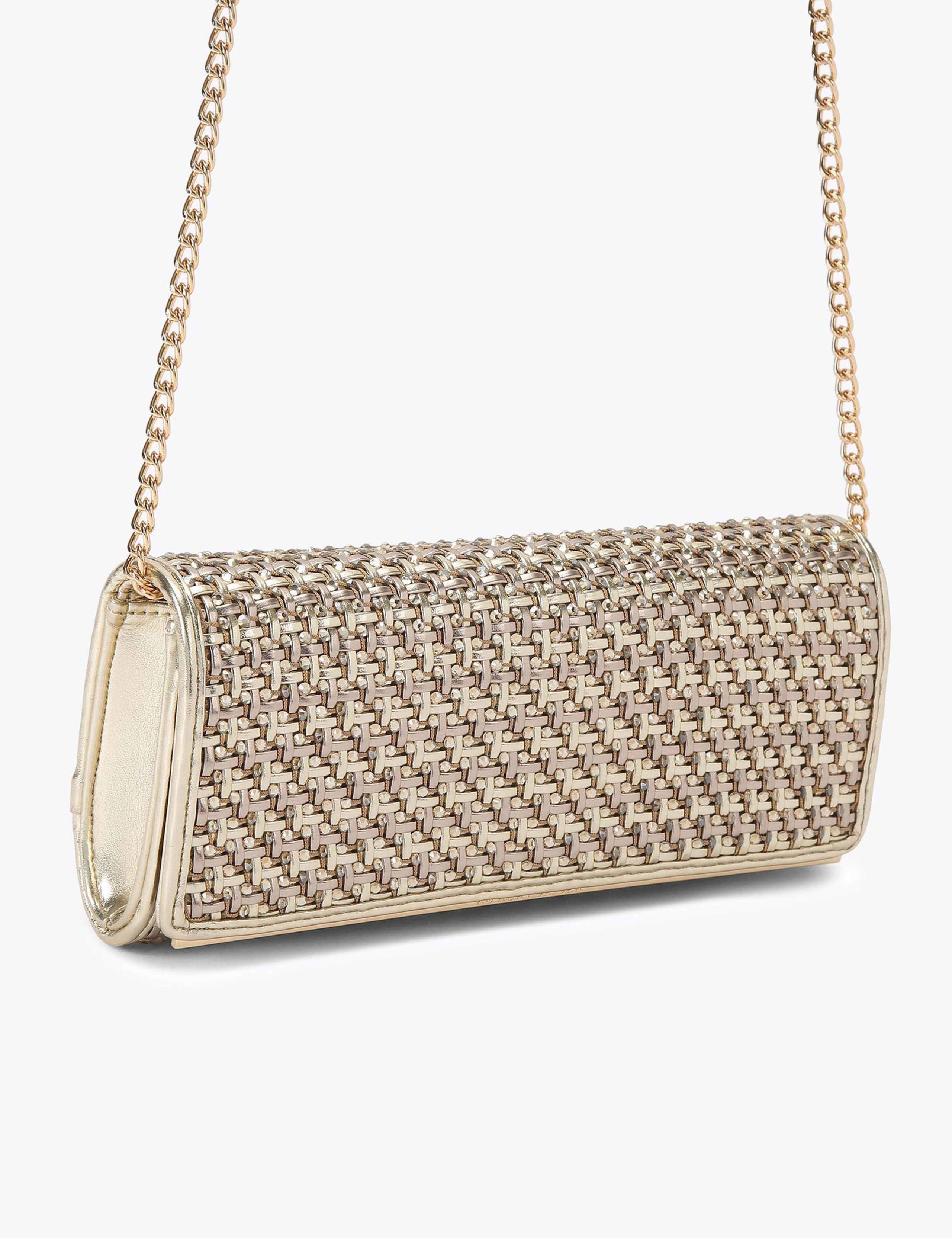 Faux Leather Woven Metallic Clutch Bag 3 of 4