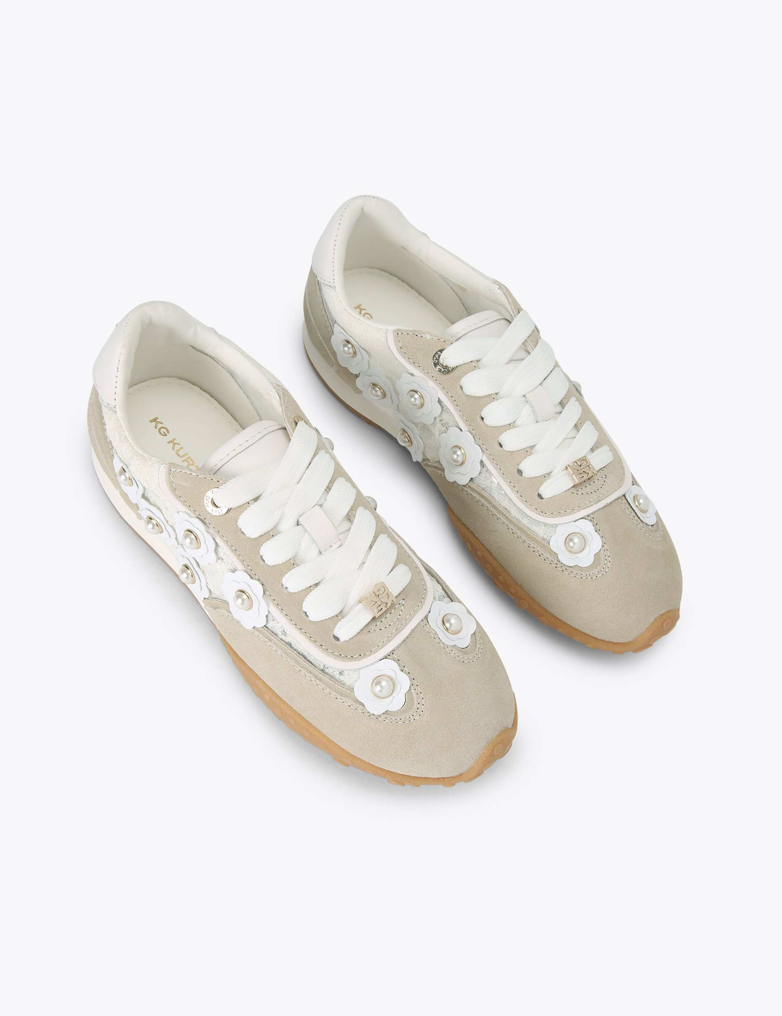 Suede Lace Up Floral Trainers 3 of 5