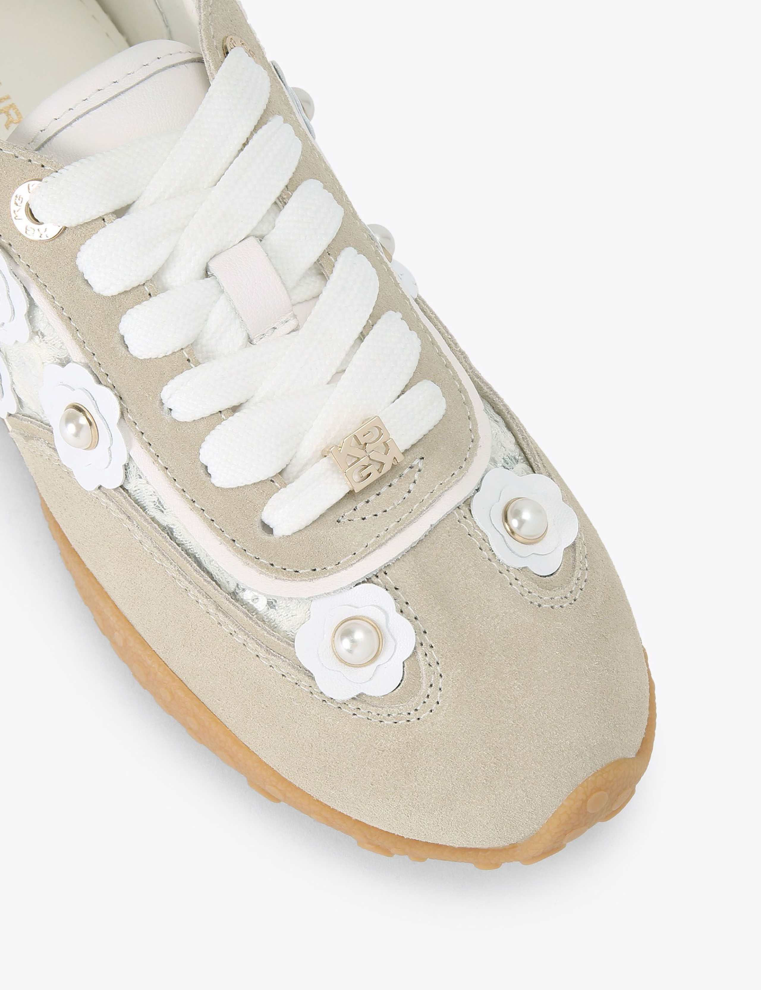 Suede Lace Up Floral Trainers 4 of 5