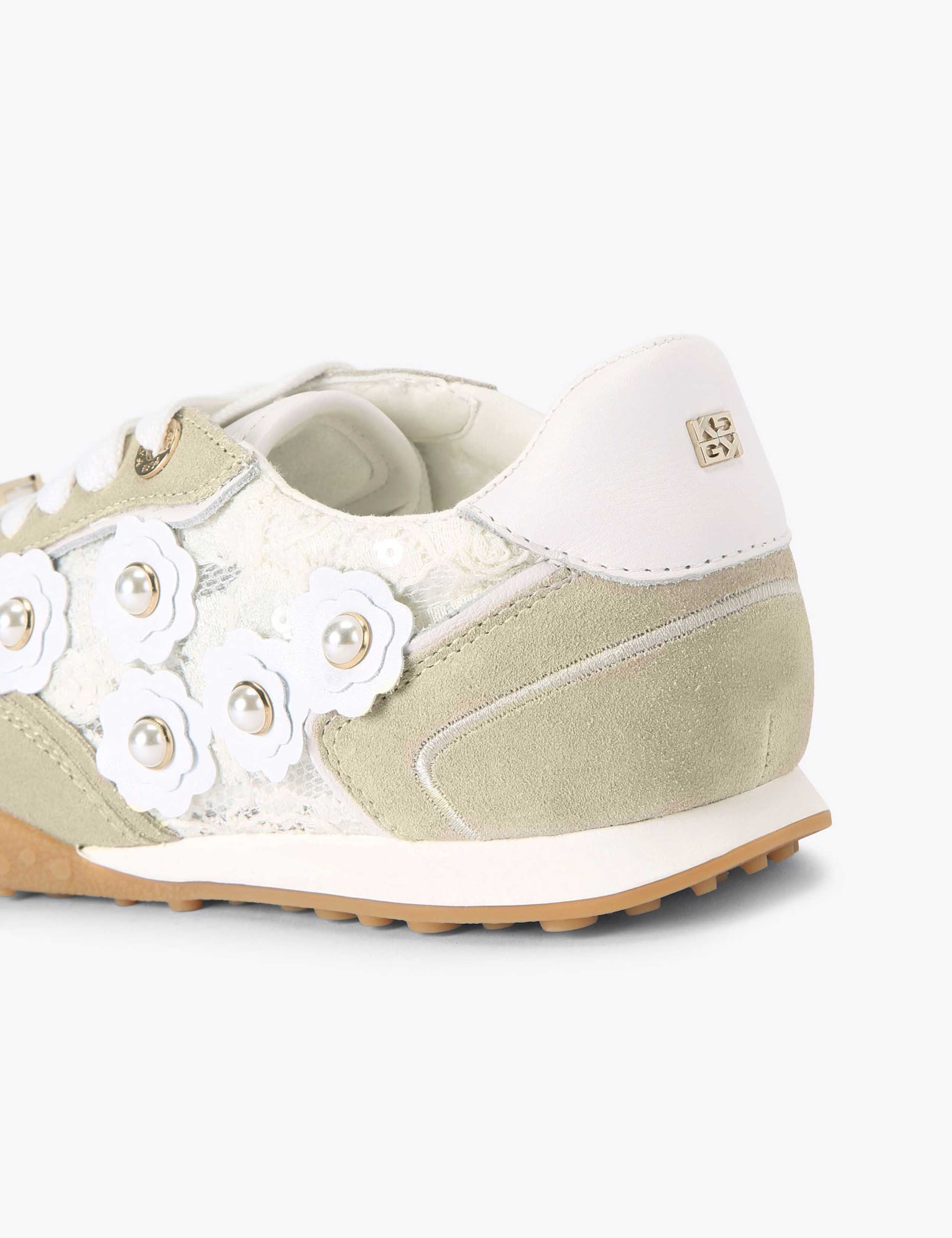 Suede Lace Up Floral Trainers 5 of 5