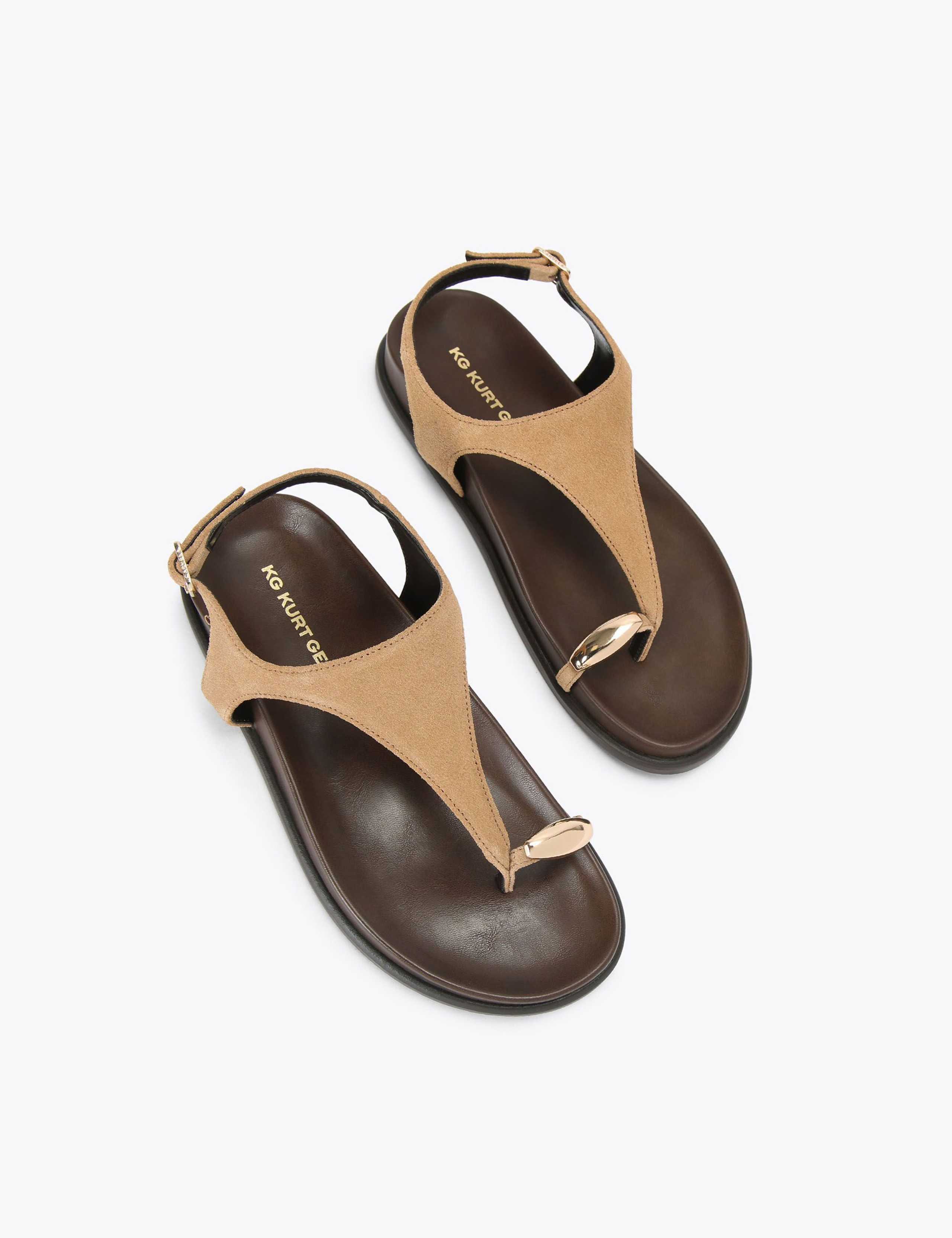 Suede Ankle Strap Flat Toe Loop Sandals 3 of 5