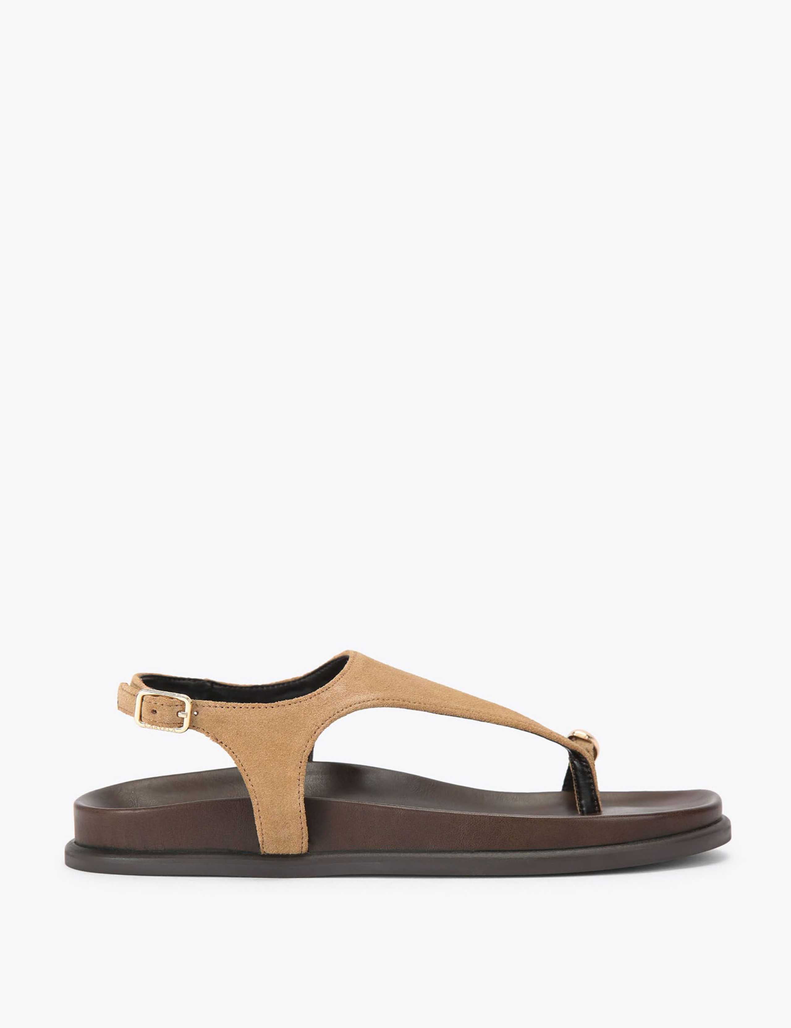 Suede Ankle Strap Flat Toe Loop Sandals 2 of 5