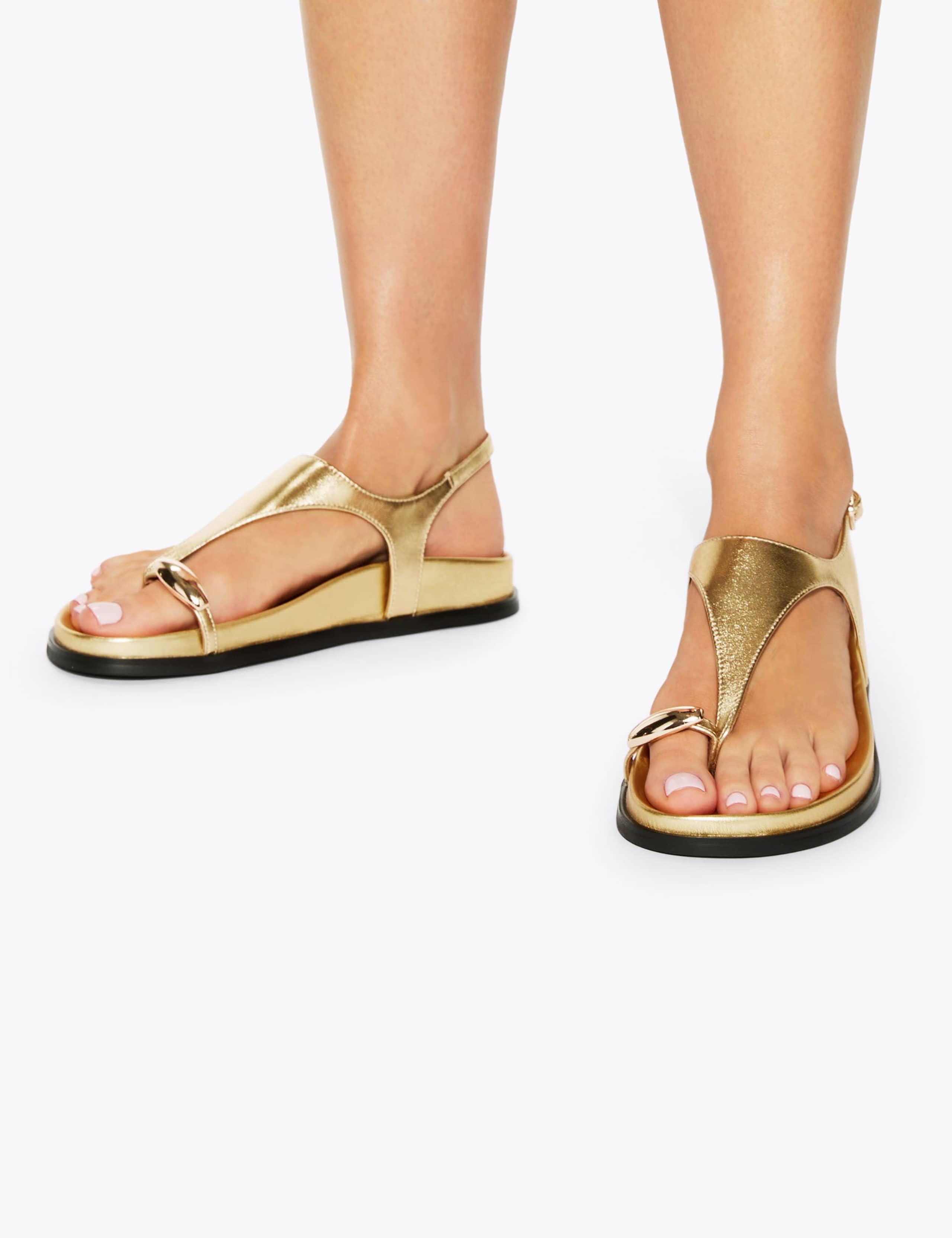 Leather Metallic Flat Sandals 1 of 5