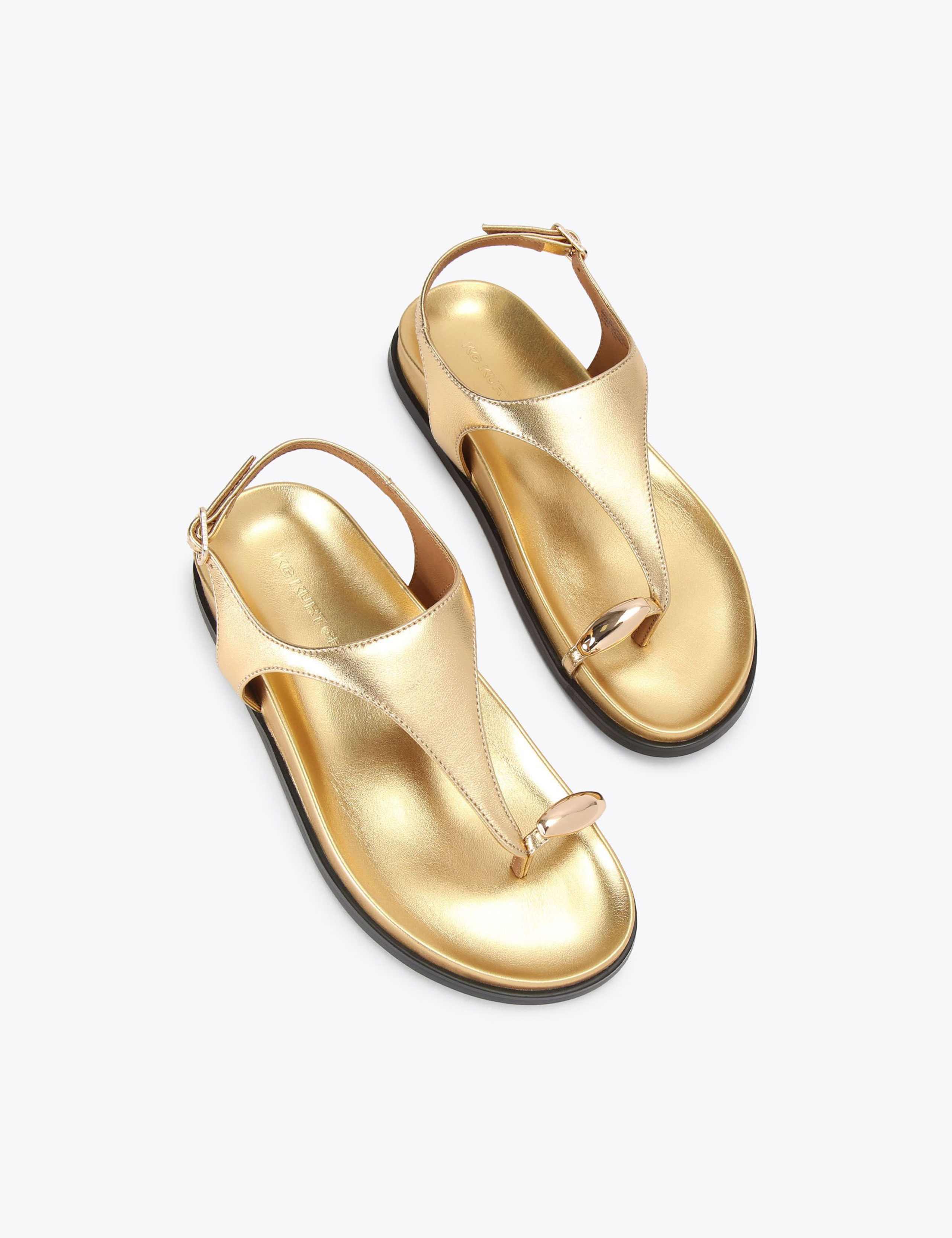 Leather Metallic Flat Sandals 3 of 5