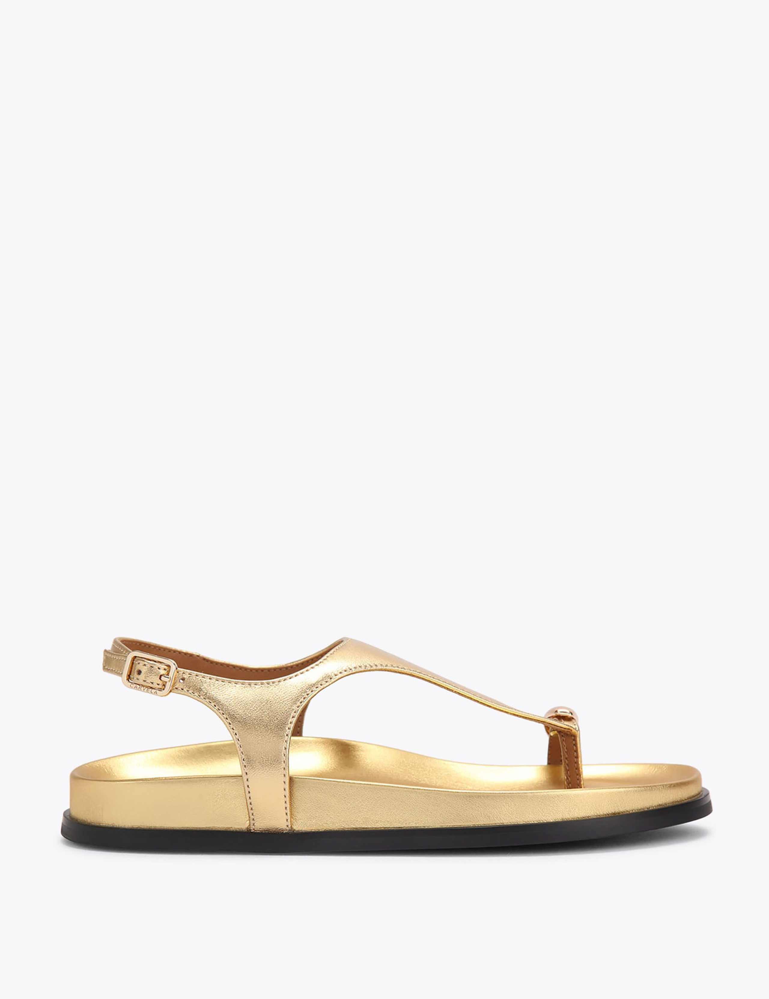 Leather Metallic Flat Sandals 2 of 5