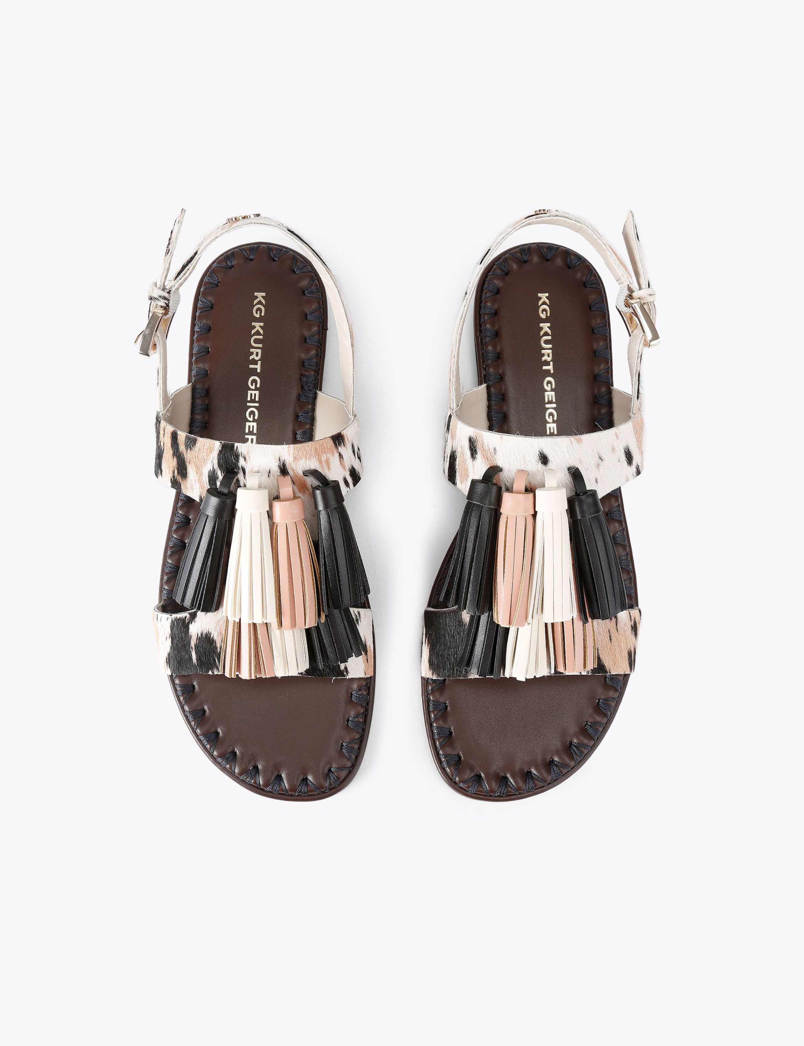 Leather Tassel Ankle Strap Flat Sandals 3 of 5