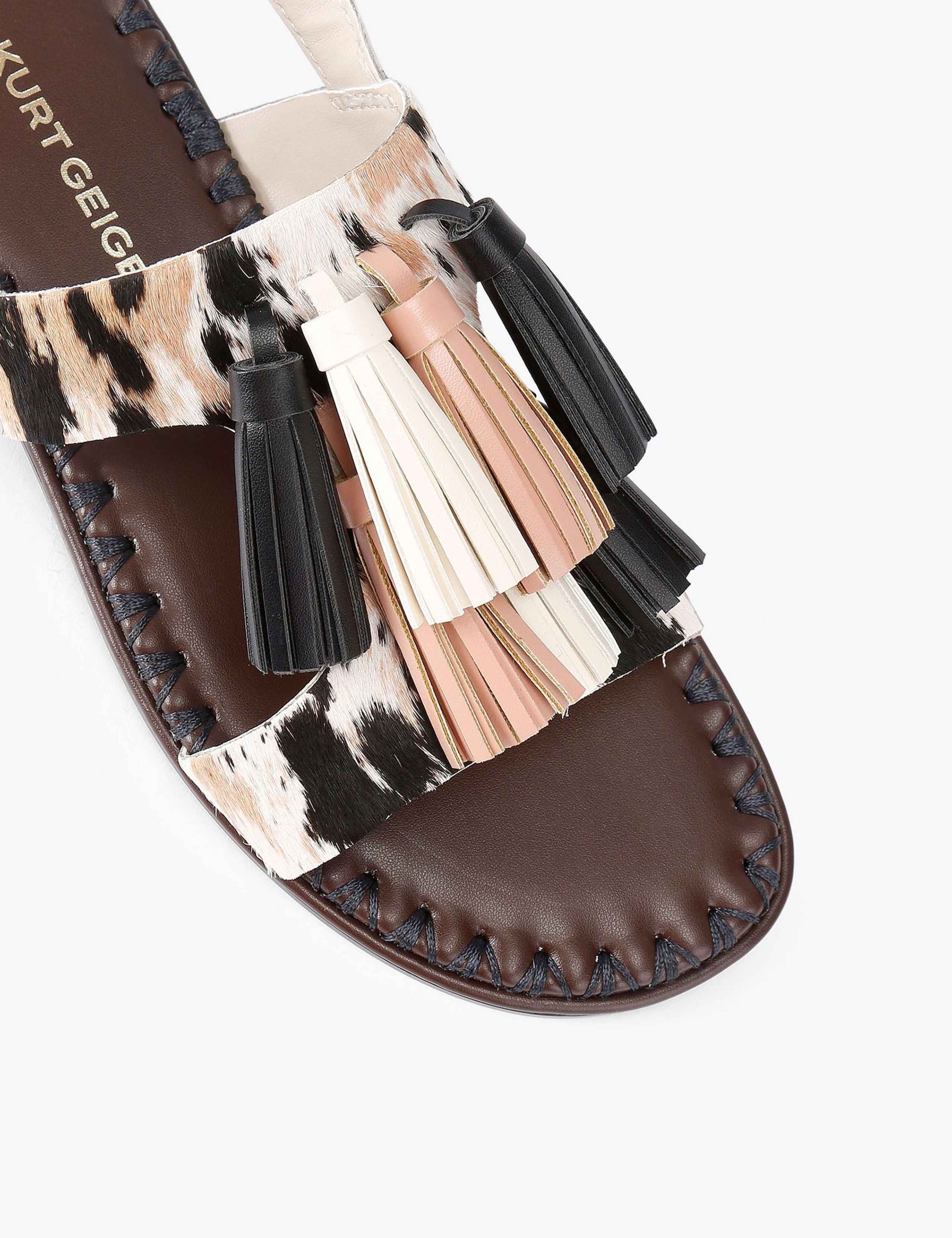 Leather Tassel Ankle Strap Flat Sandals 4 of 5