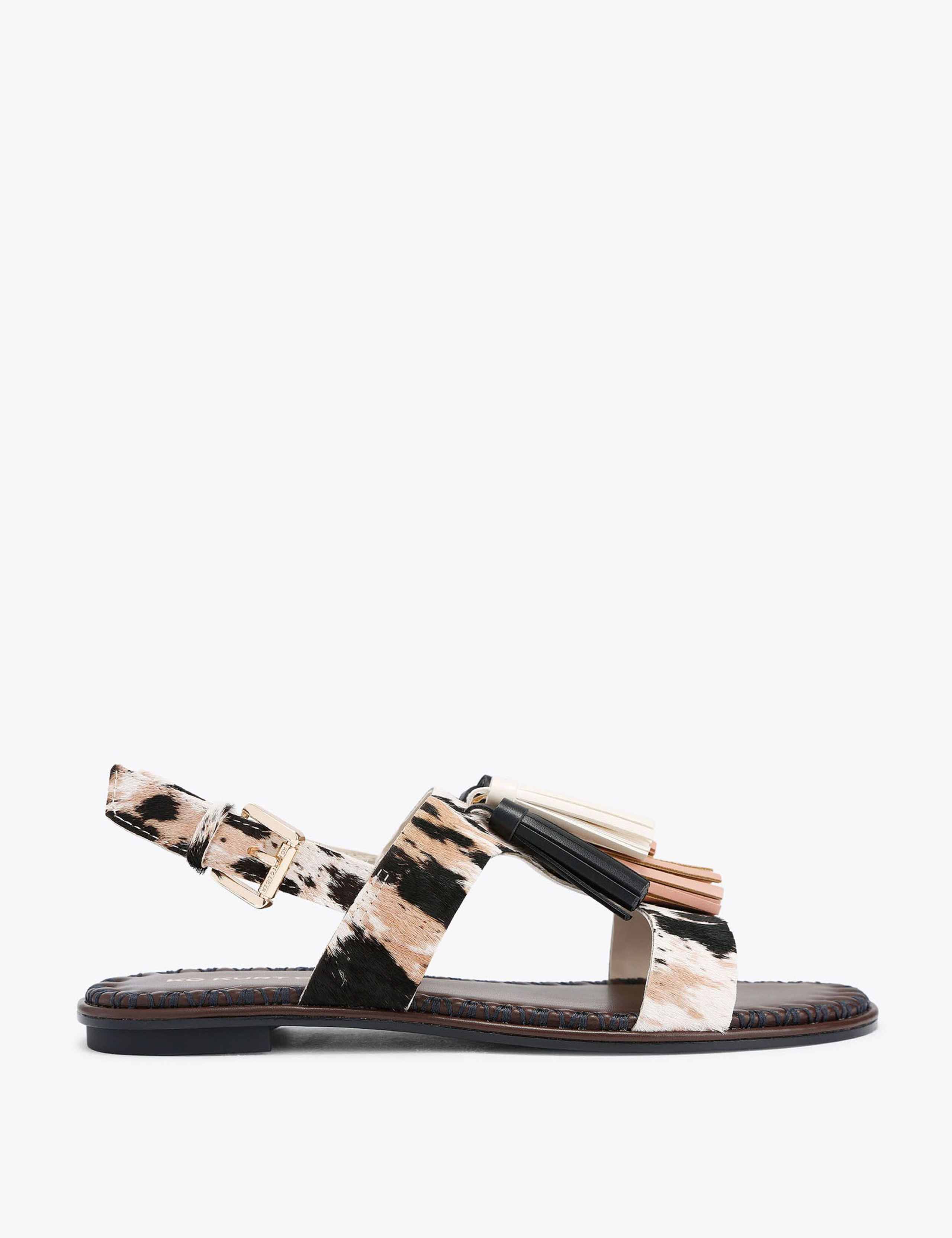 Leather Tassel Ankle Strap Flat Sandals 2 of 5