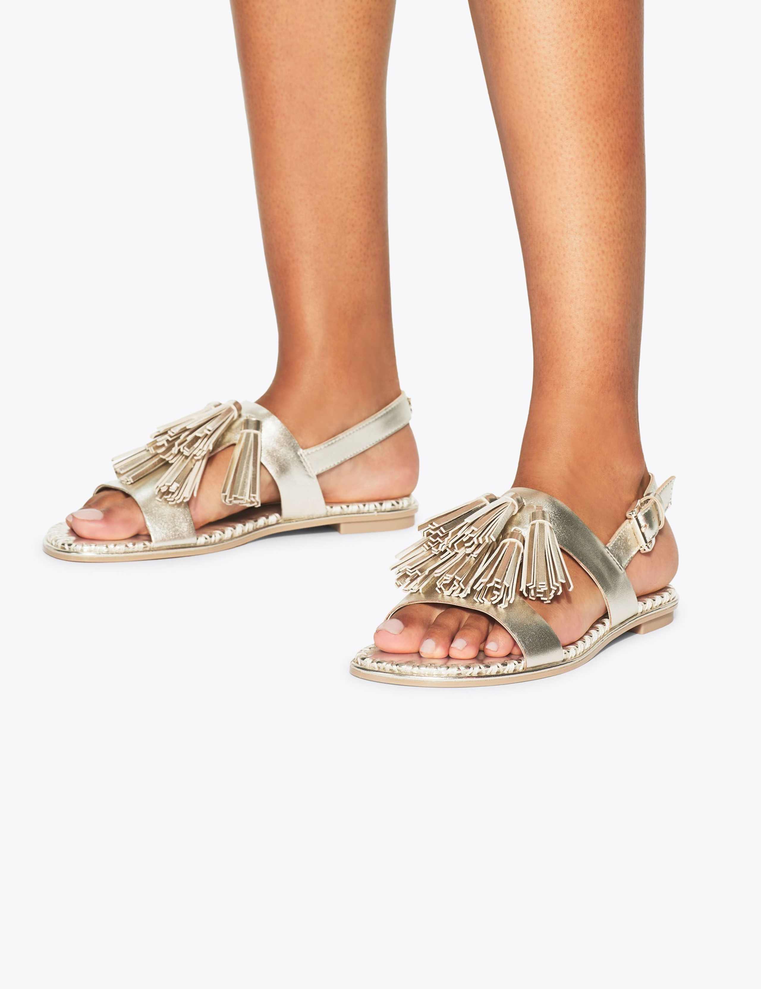 Leather Metallic Ankle Strap Flat Sandals 1 of 5