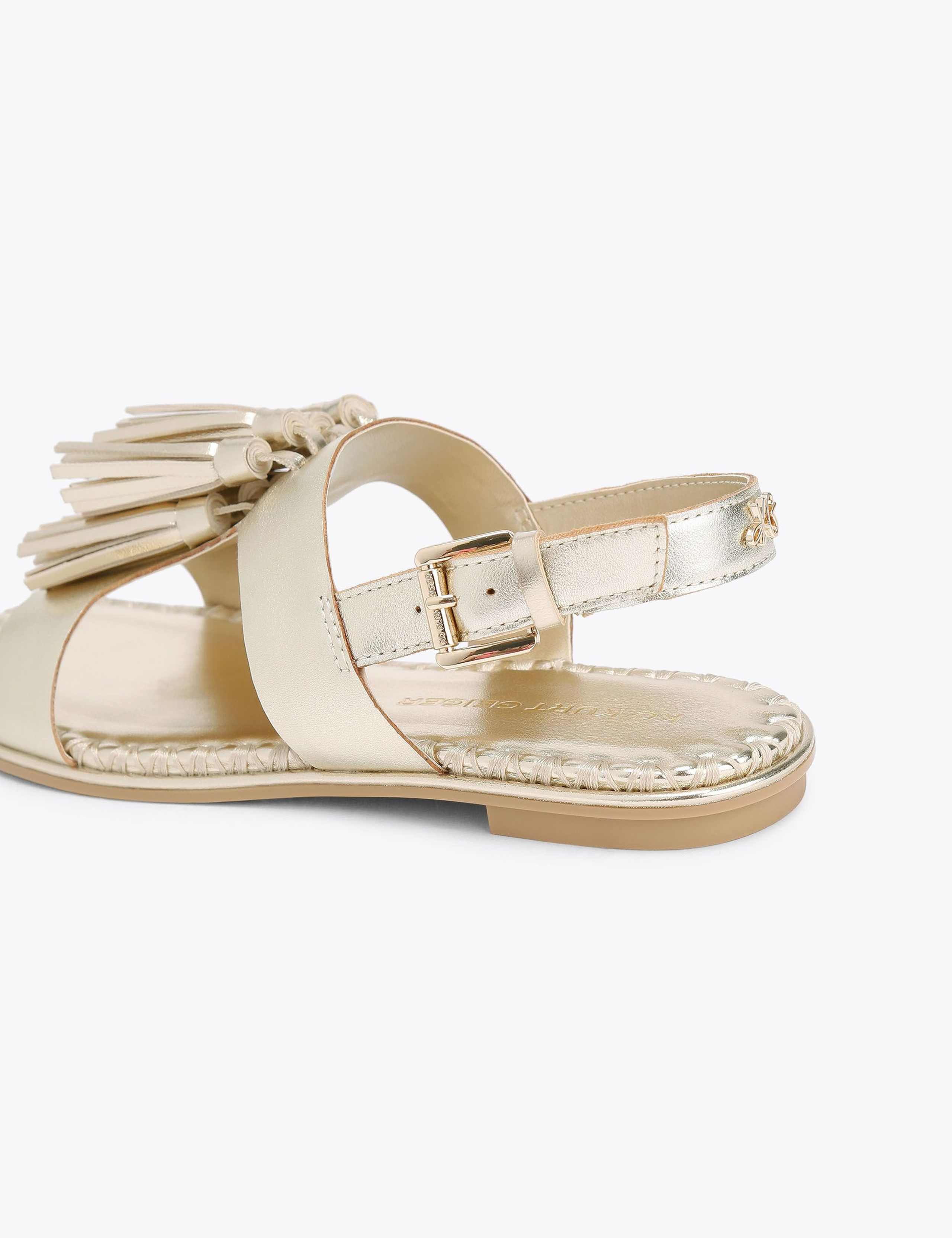 Leather Metallic Ankle Strap Flat Sandals 3 of 5