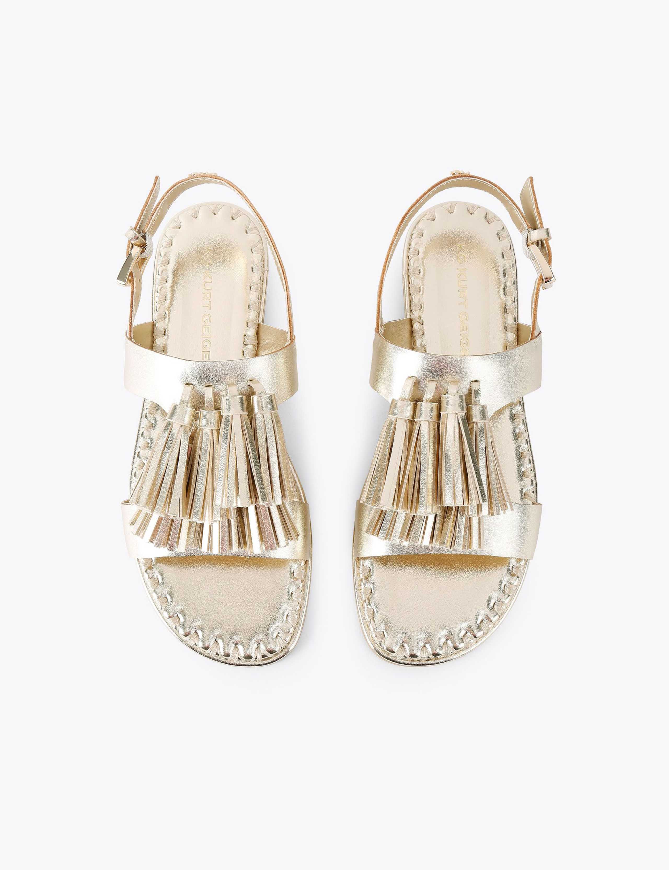 Leather Metallic Ankle Strap Flat Sandals 4 of 5