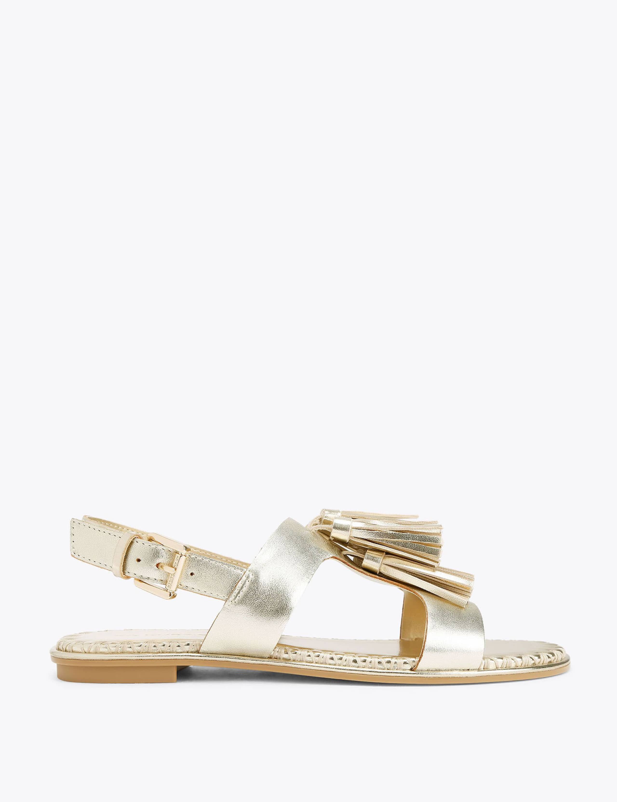 Leather Metallic Ankle Strap Flat Sandals 2 of 5
