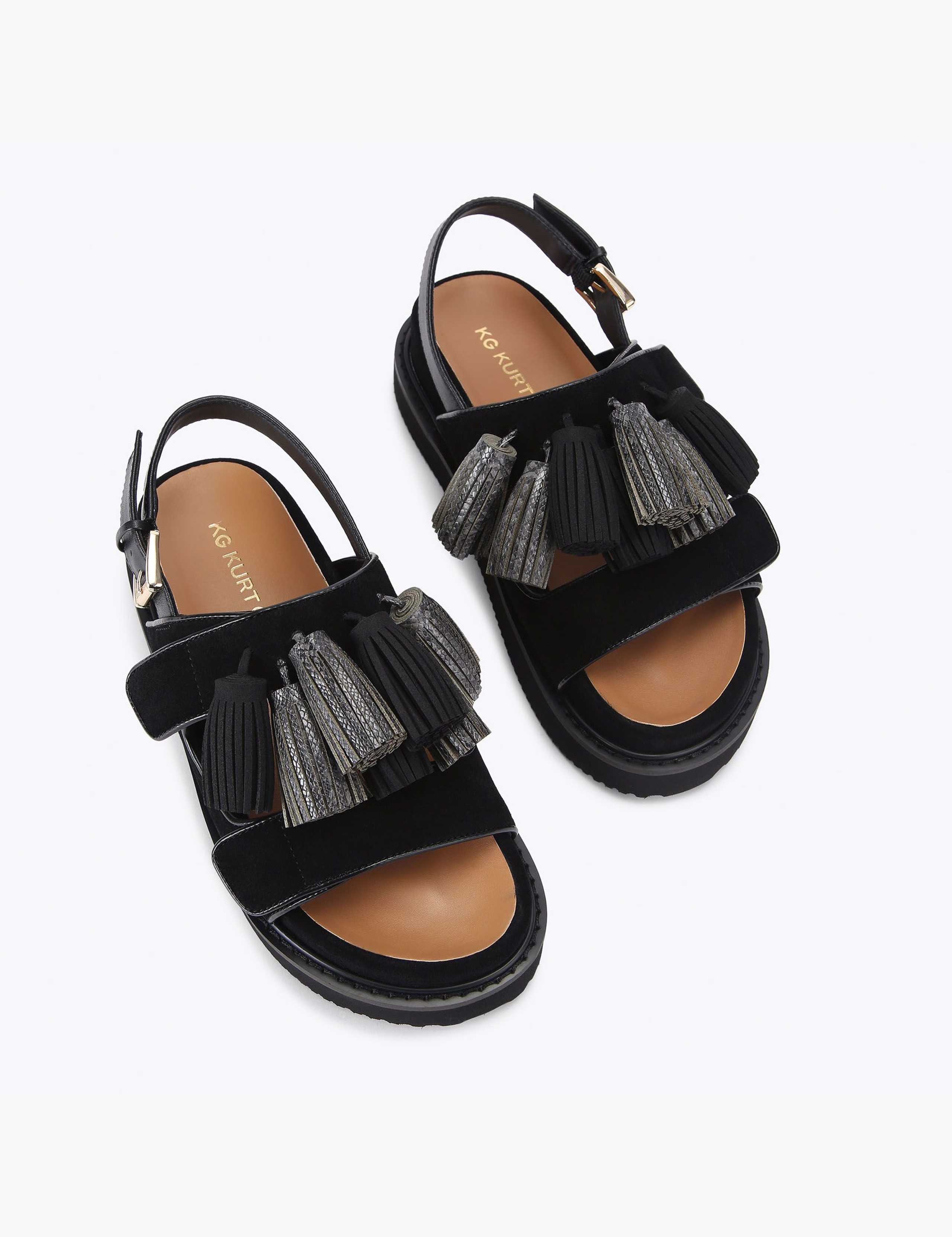 Suede Tassel Ankle Strap Flat Sandals 4 of 5