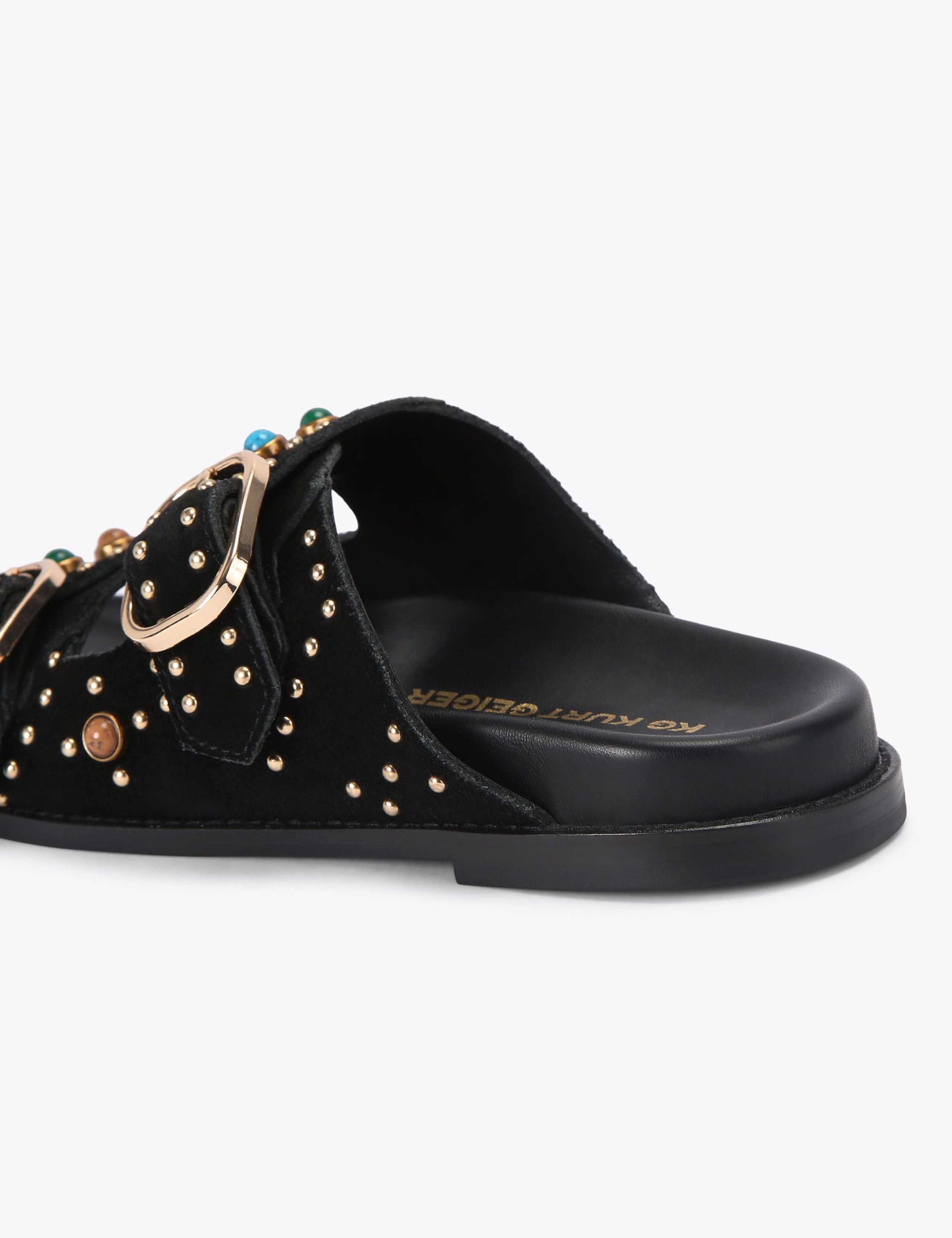 Suede Embellished Flat Sandals 3 of 5