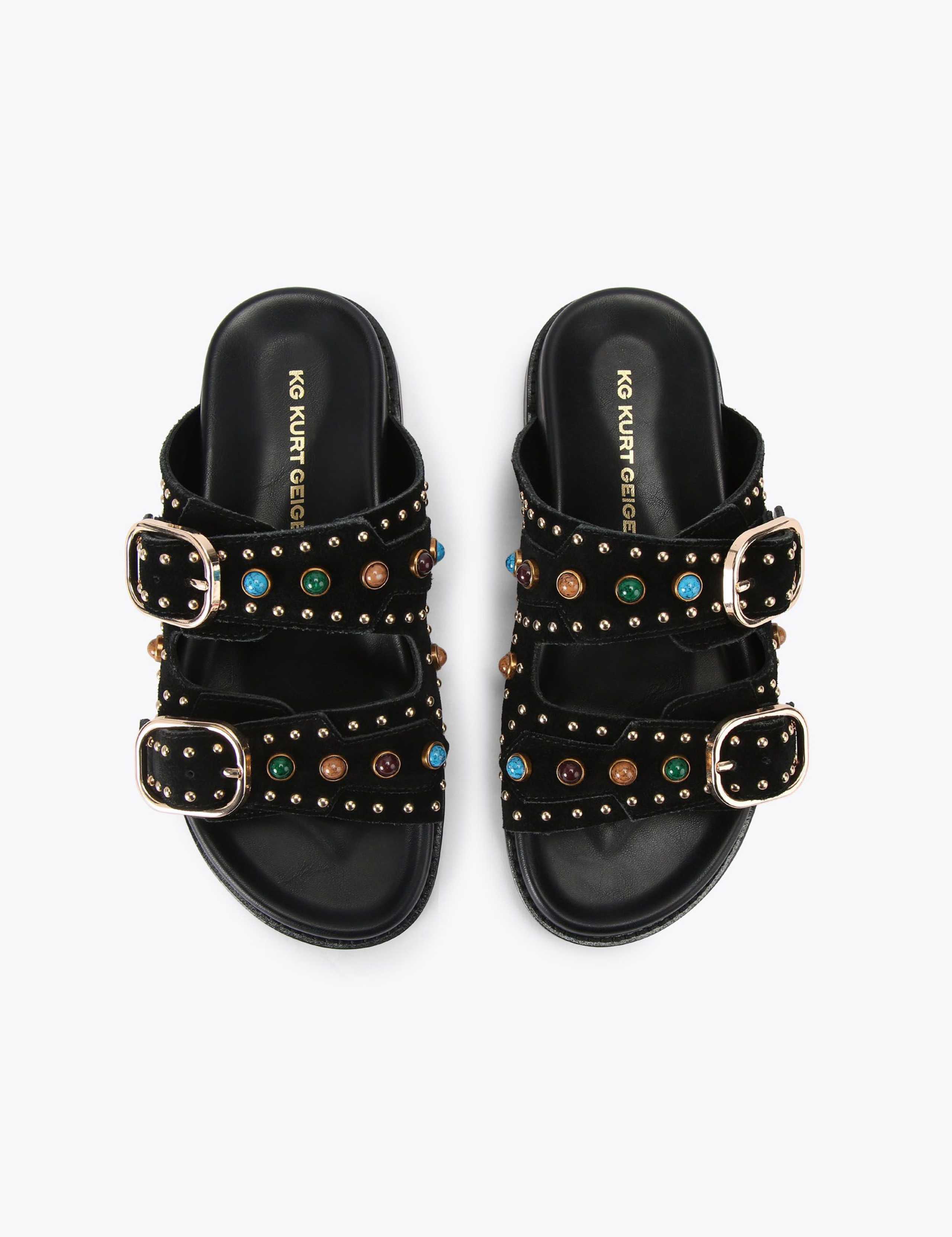 Suede Embellished Flat Sandals 4 of 5
