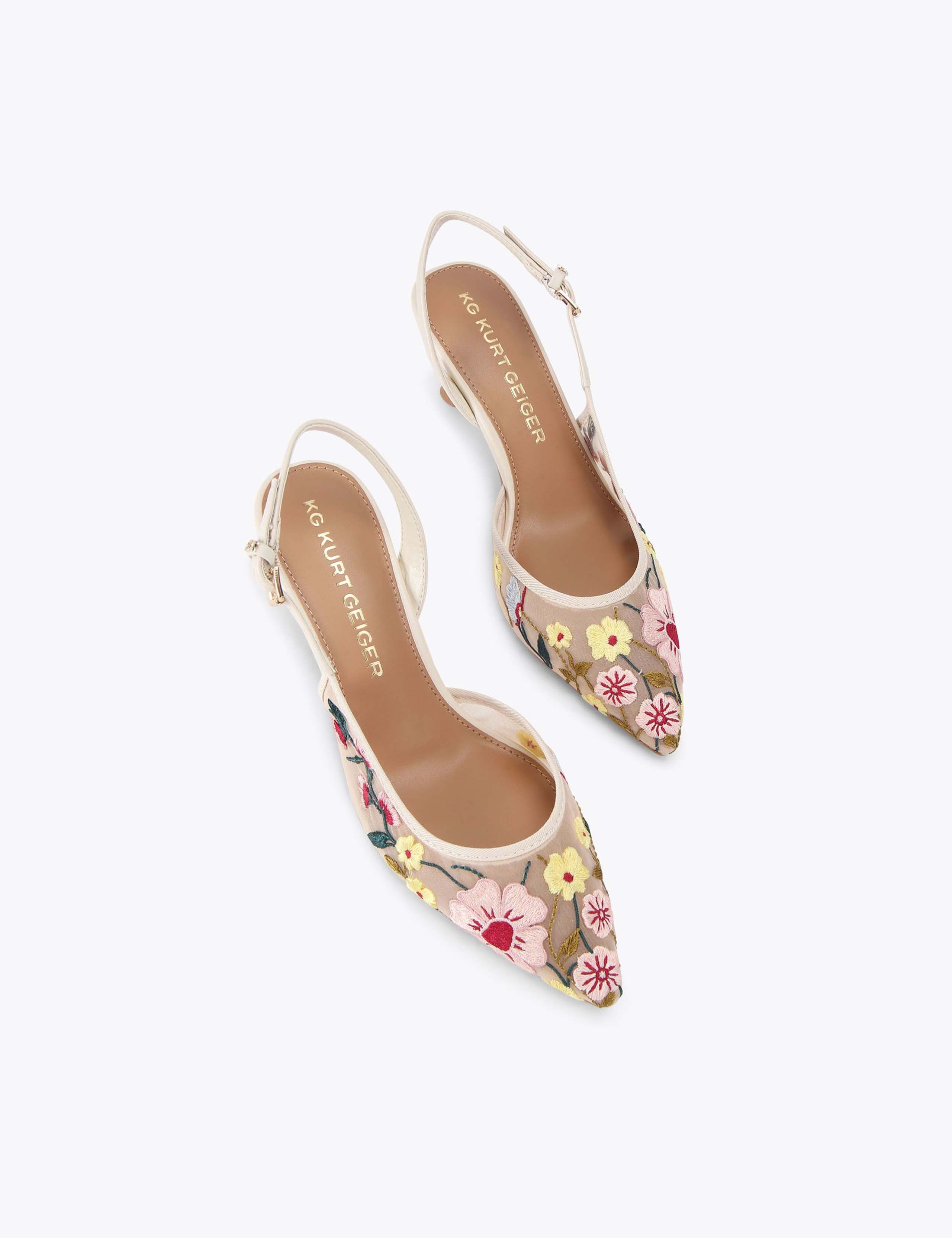 Floral Low Kitten Heel Slingback Shoes 3 of 5