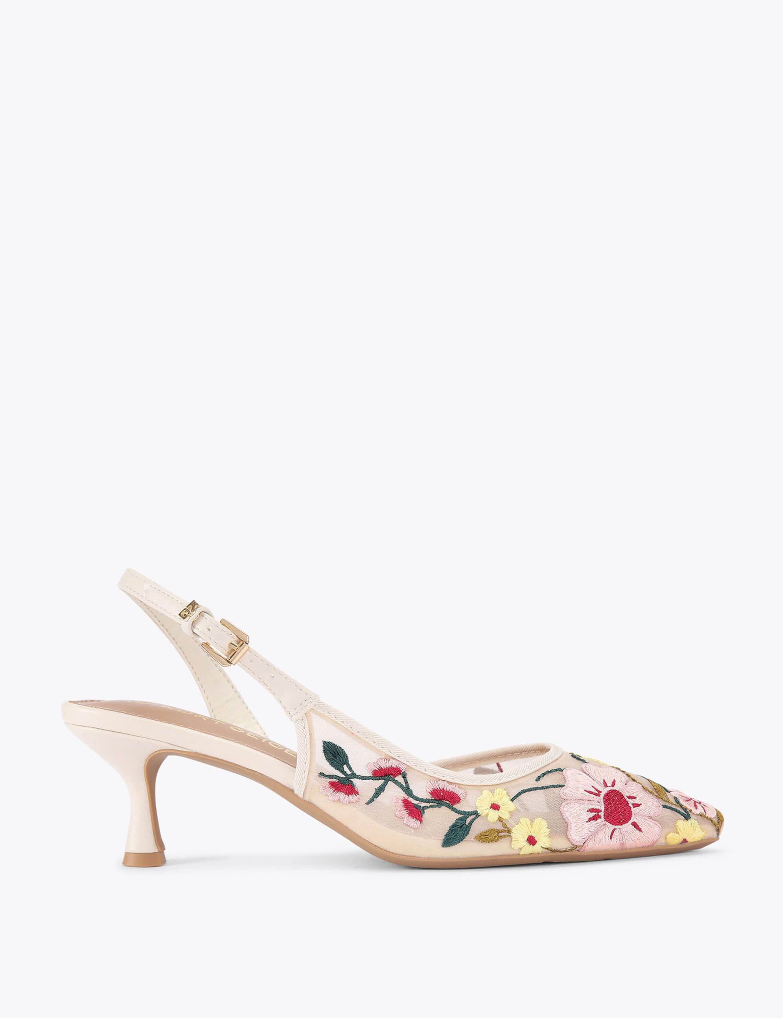 Floral Low Kitten Heel Slingback Shoes 2 of 5