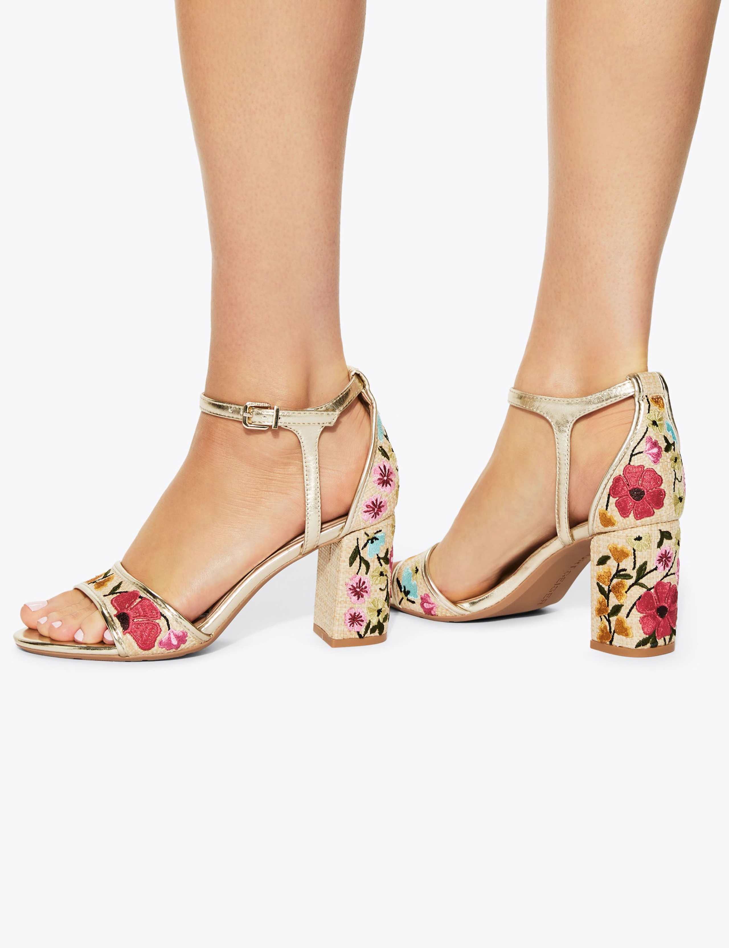 Floral Embroidery Block Heel Sandals 1 of 5
