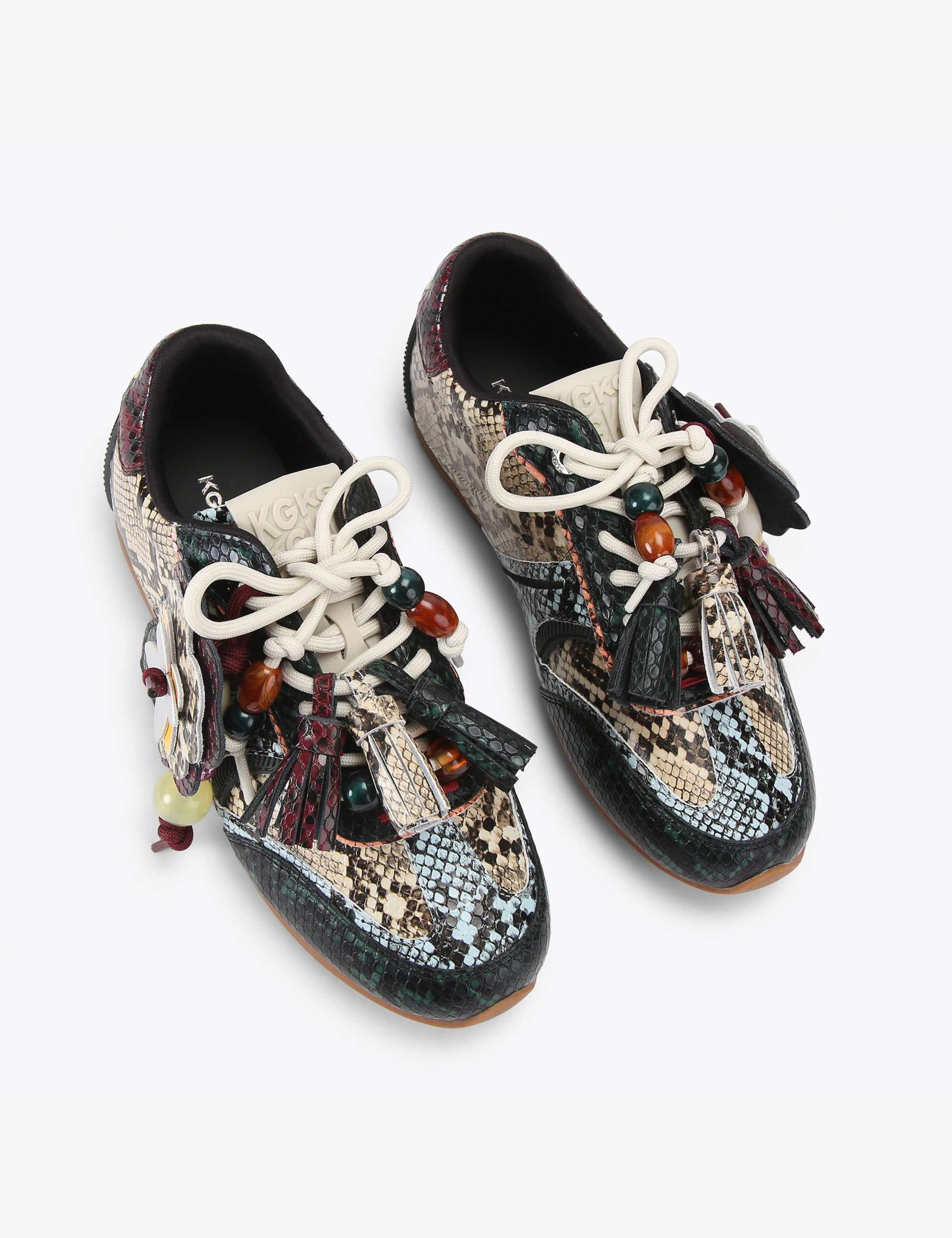 Leather Animal Print Tassel Charm Trainers 3 of 5
