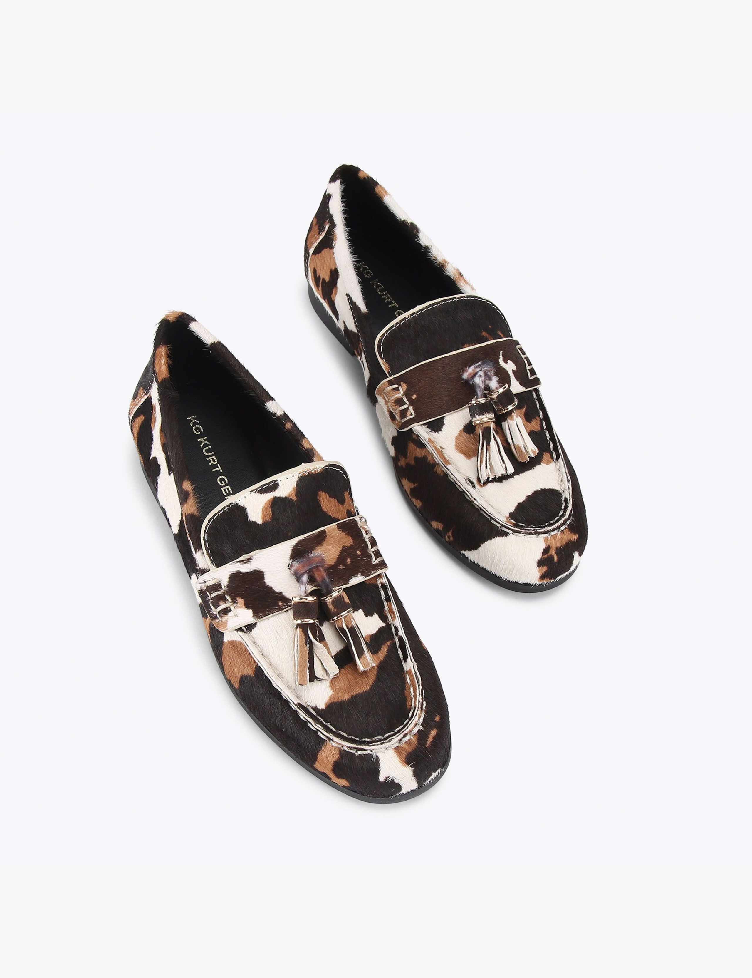 Leather Cow Print Tassel Loafers 3 of 5