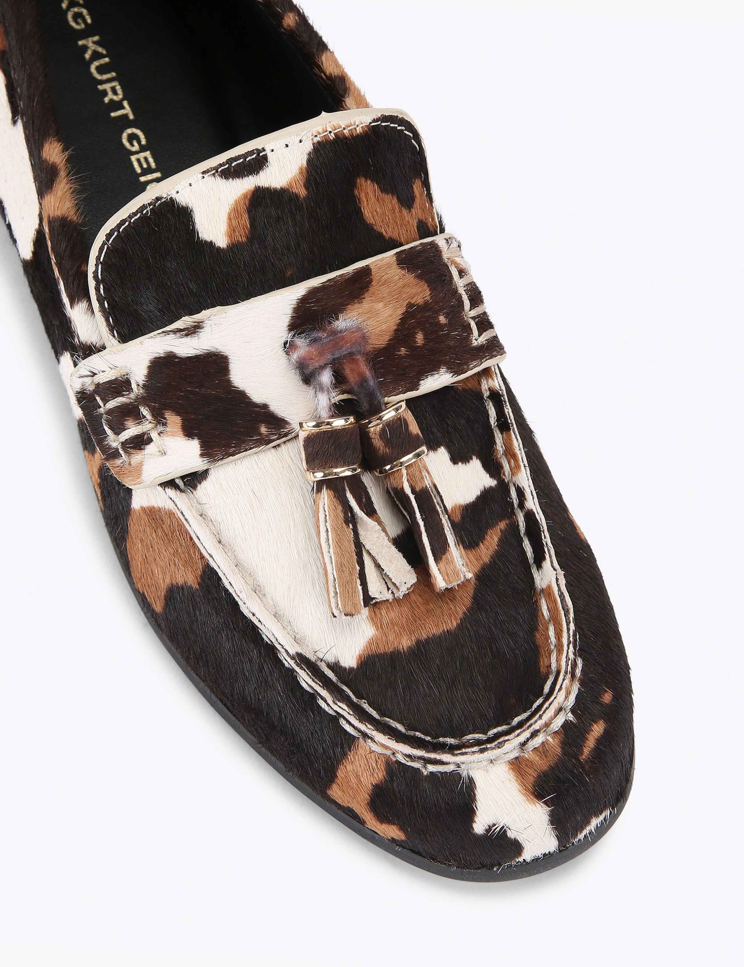 Leather Cow Print Tassel Loafers 4 of 5