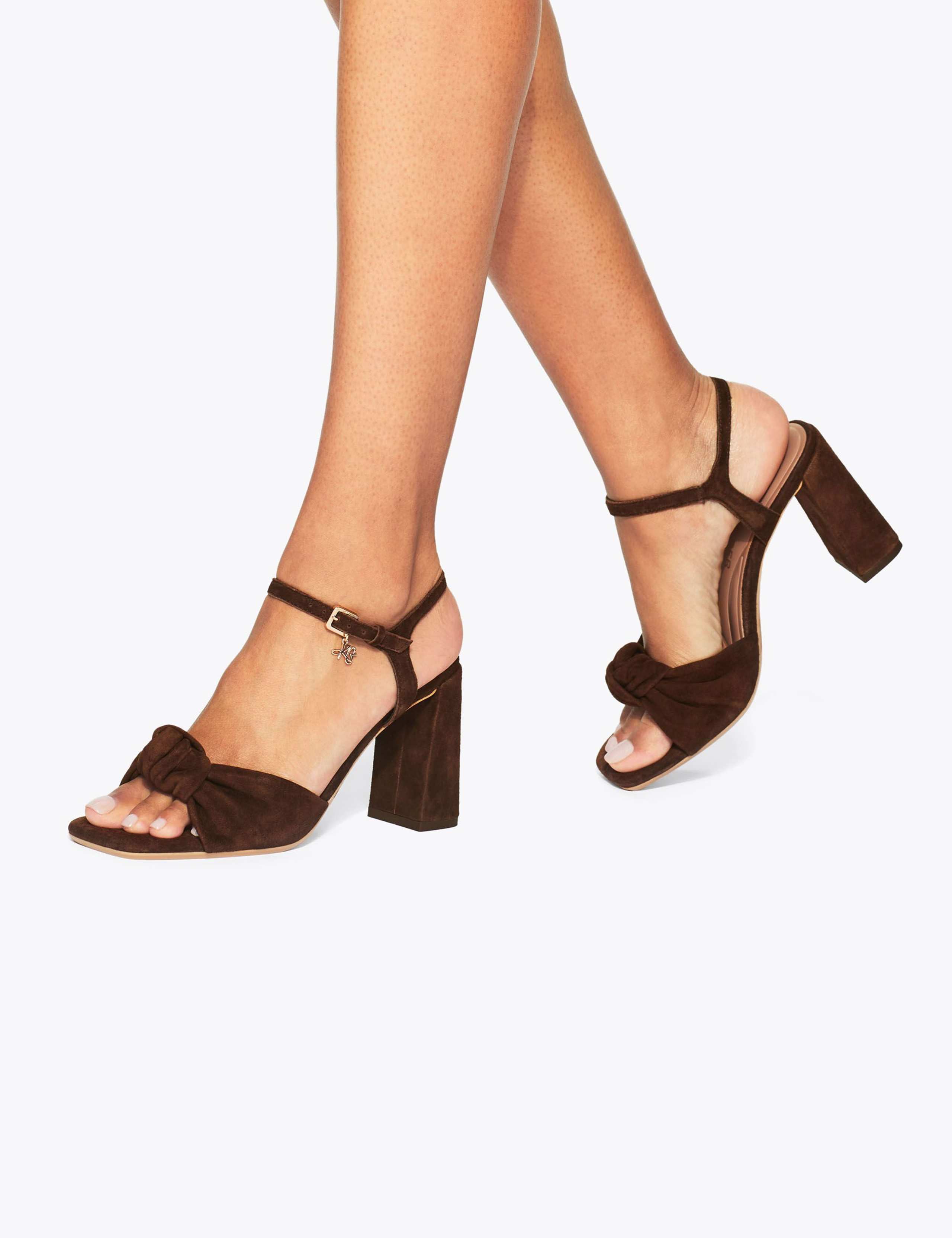 Suede Knot Detail Block Heel Sandals 1 of 5