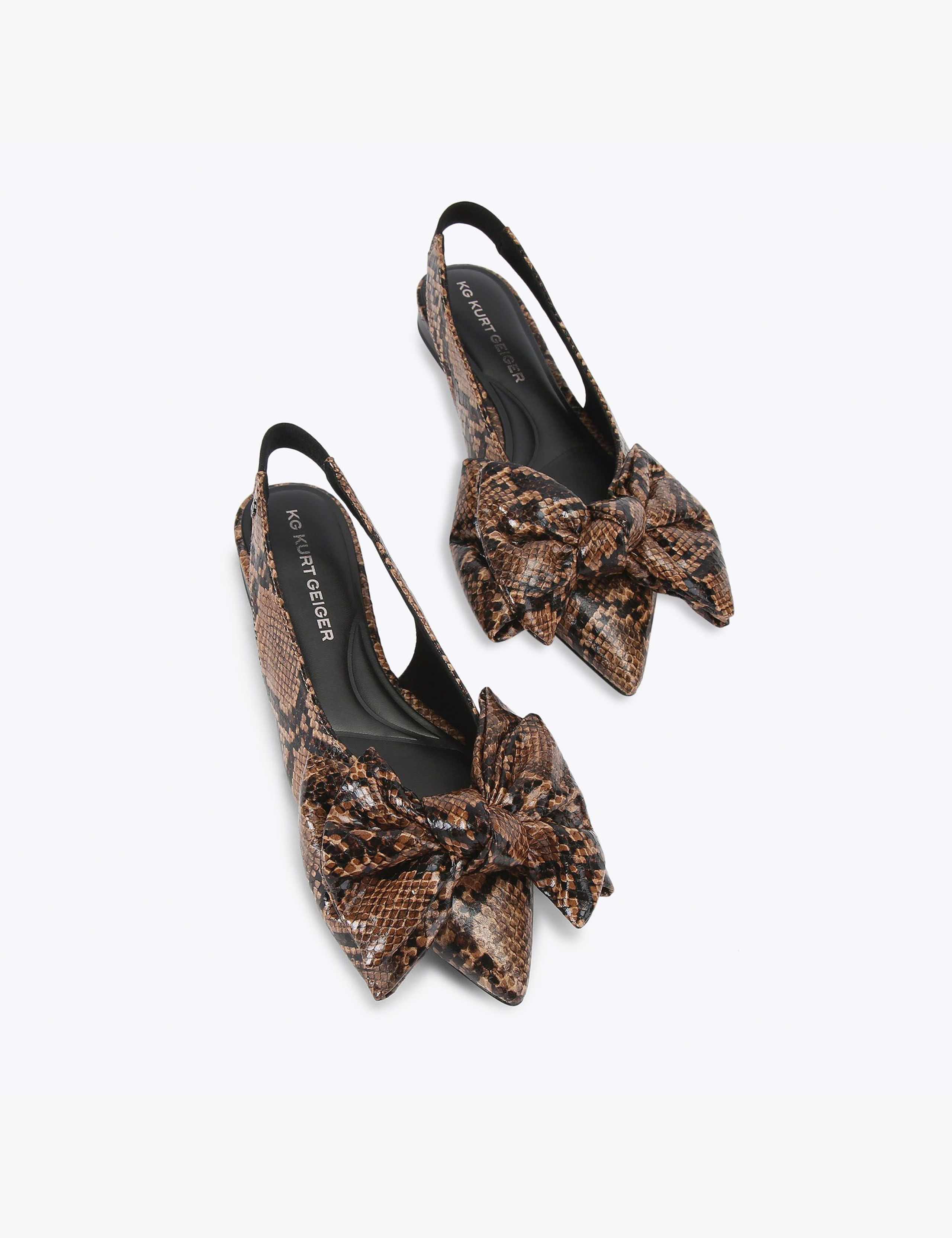 Snake Print Bow Flat Pointed Slingbacks 4 of 6